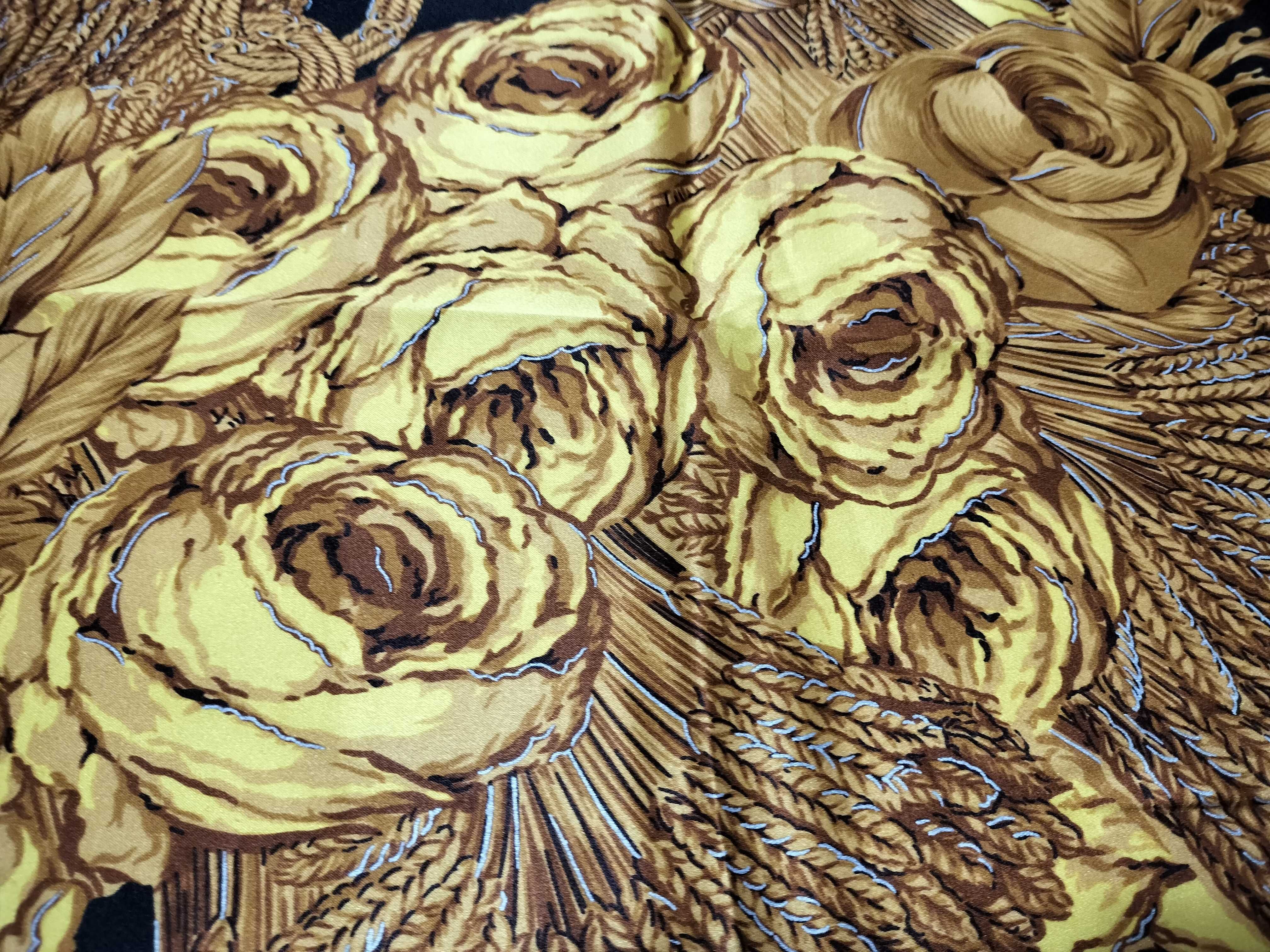 Chanel Silk Scarf in Wheat and Roses Pattern