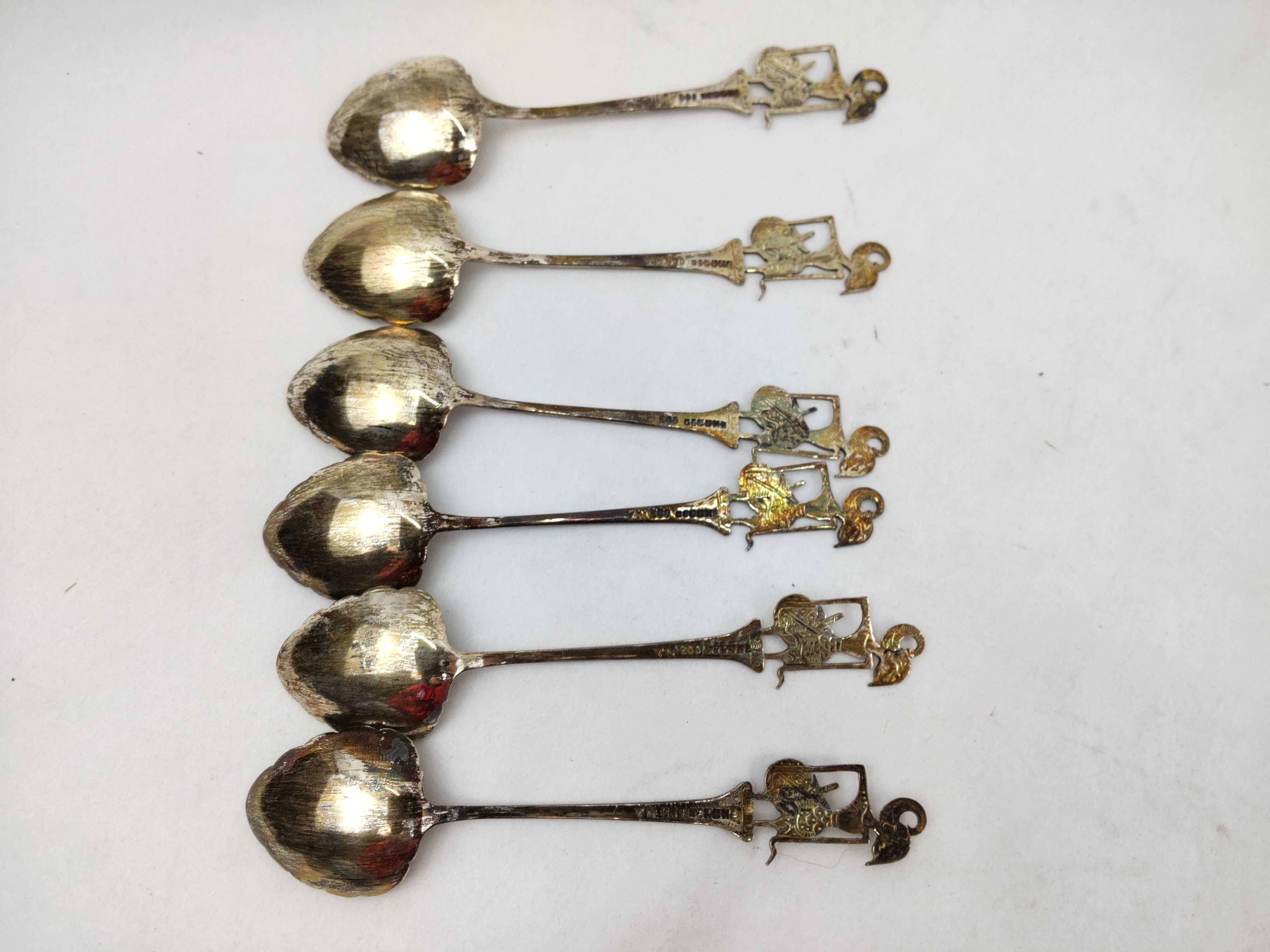 Set of Six Indonesian Jogya.800 Silver Wayang Decorative Spoons