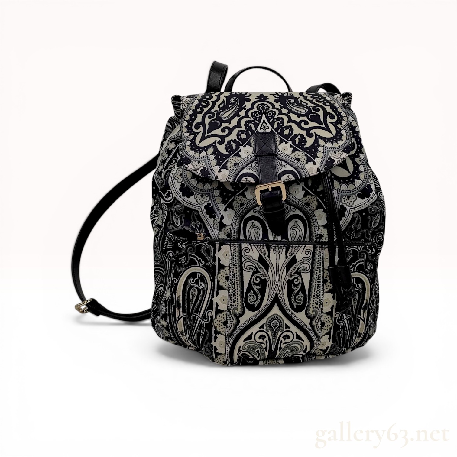 Etro Milano Monochrome Paisley Print Textile and Leather Backpack
