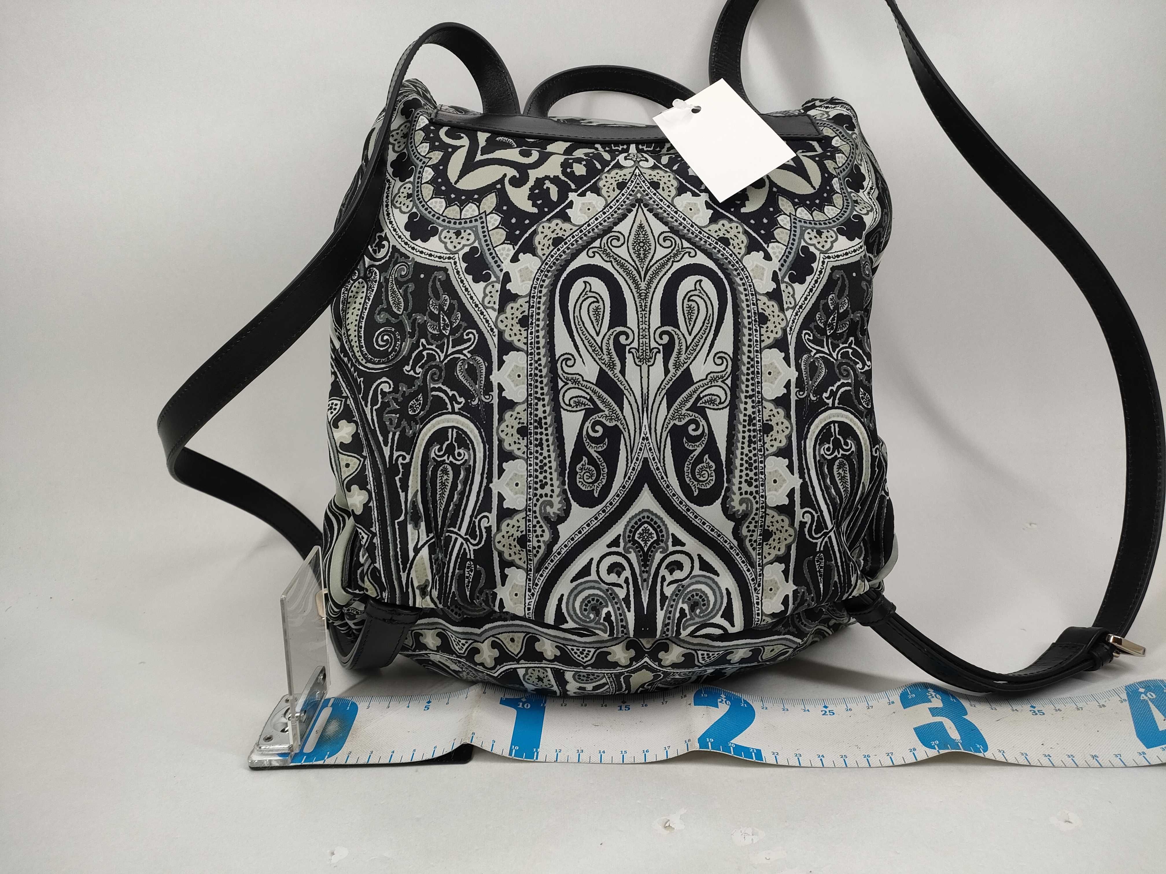 Etro Milano Monochrome Paisley Print Textile and Leather Backpack