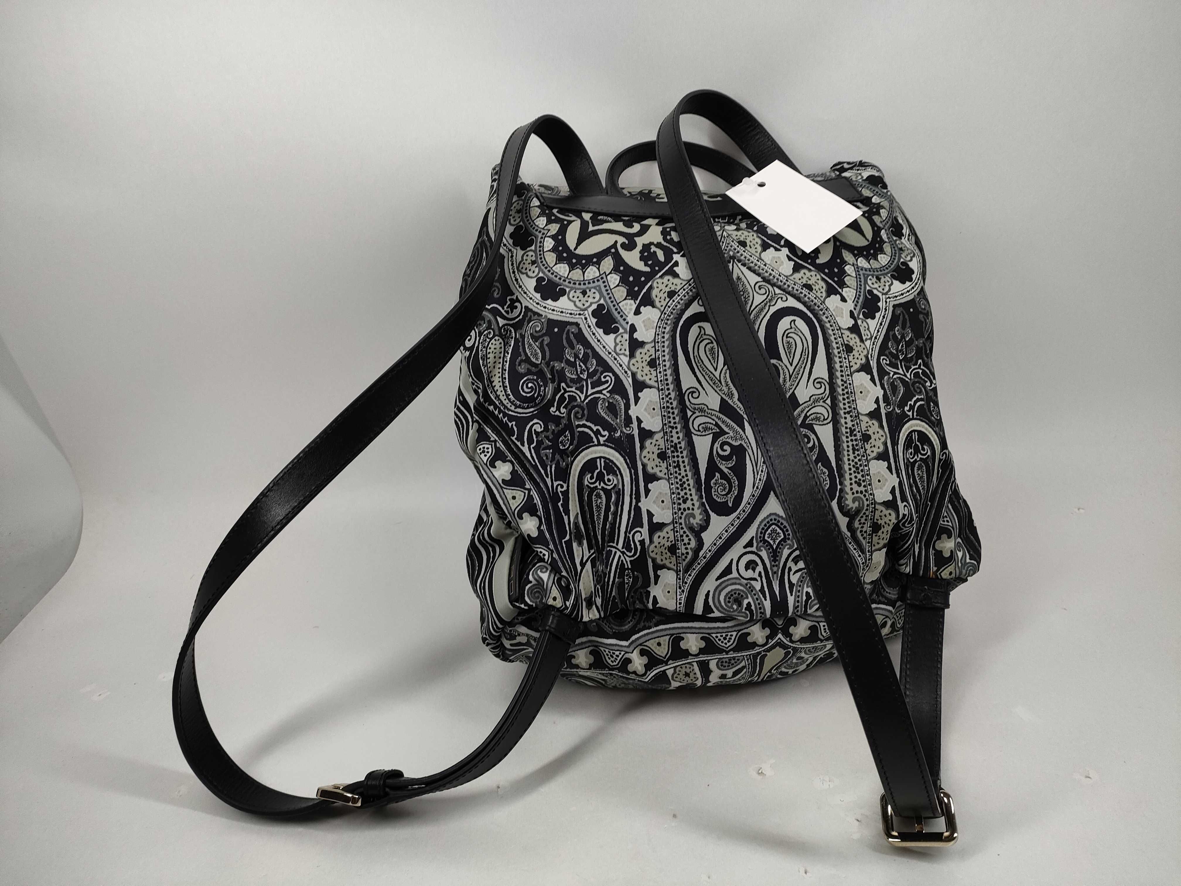 Etro Milano Monochrome Paisley Print Textile and Leather Backpack