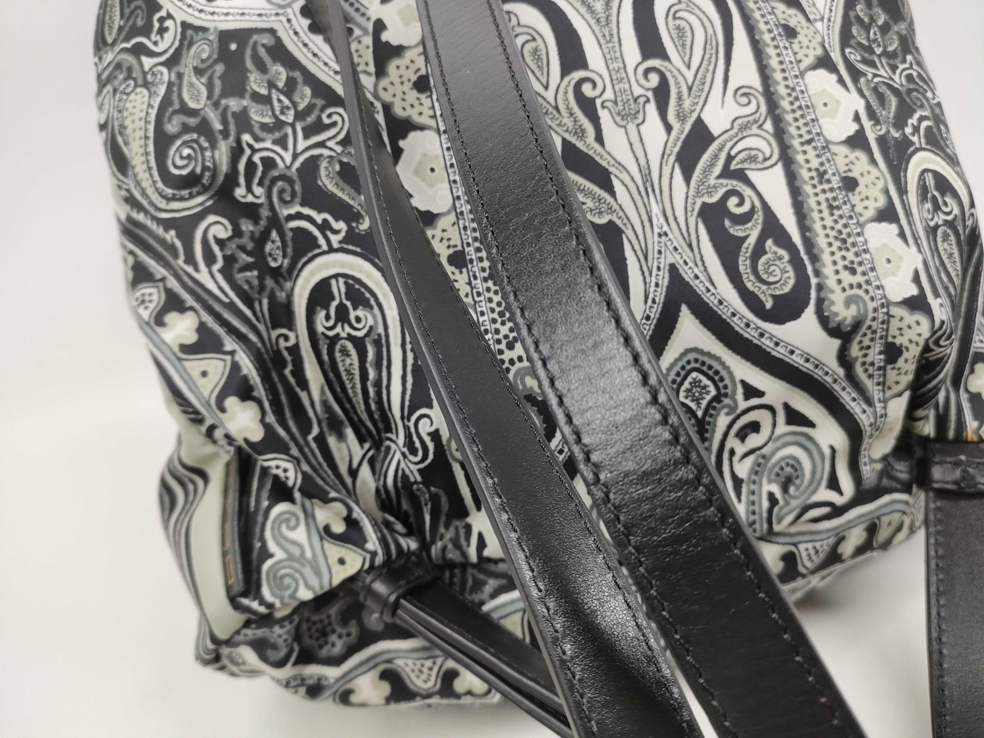 Etro Milano Monochrome Paisley Print Textile and Leather Backpack