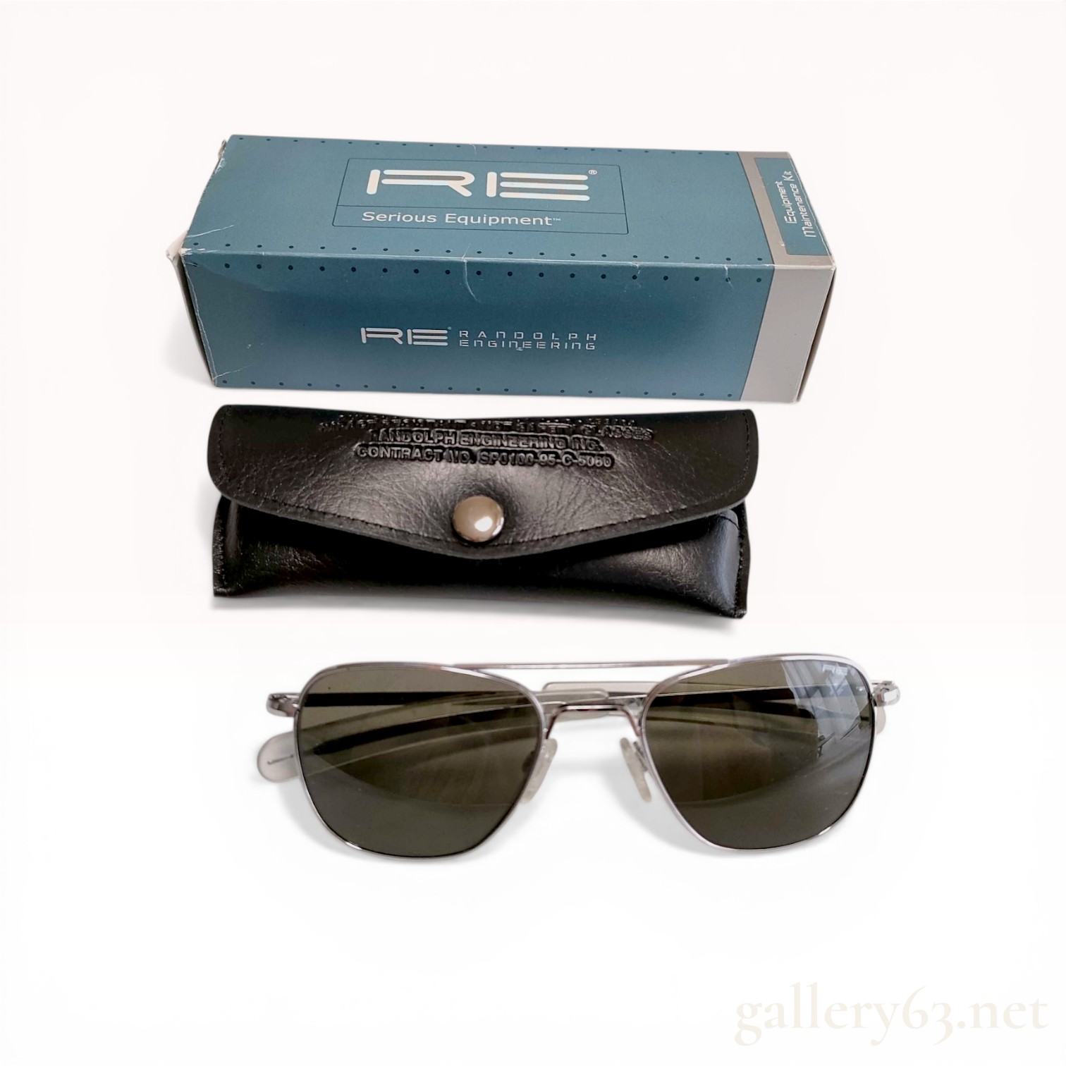 Randolph Engineering Matte Chrome Aviator Sunglasses with Case and Maintenance Kit