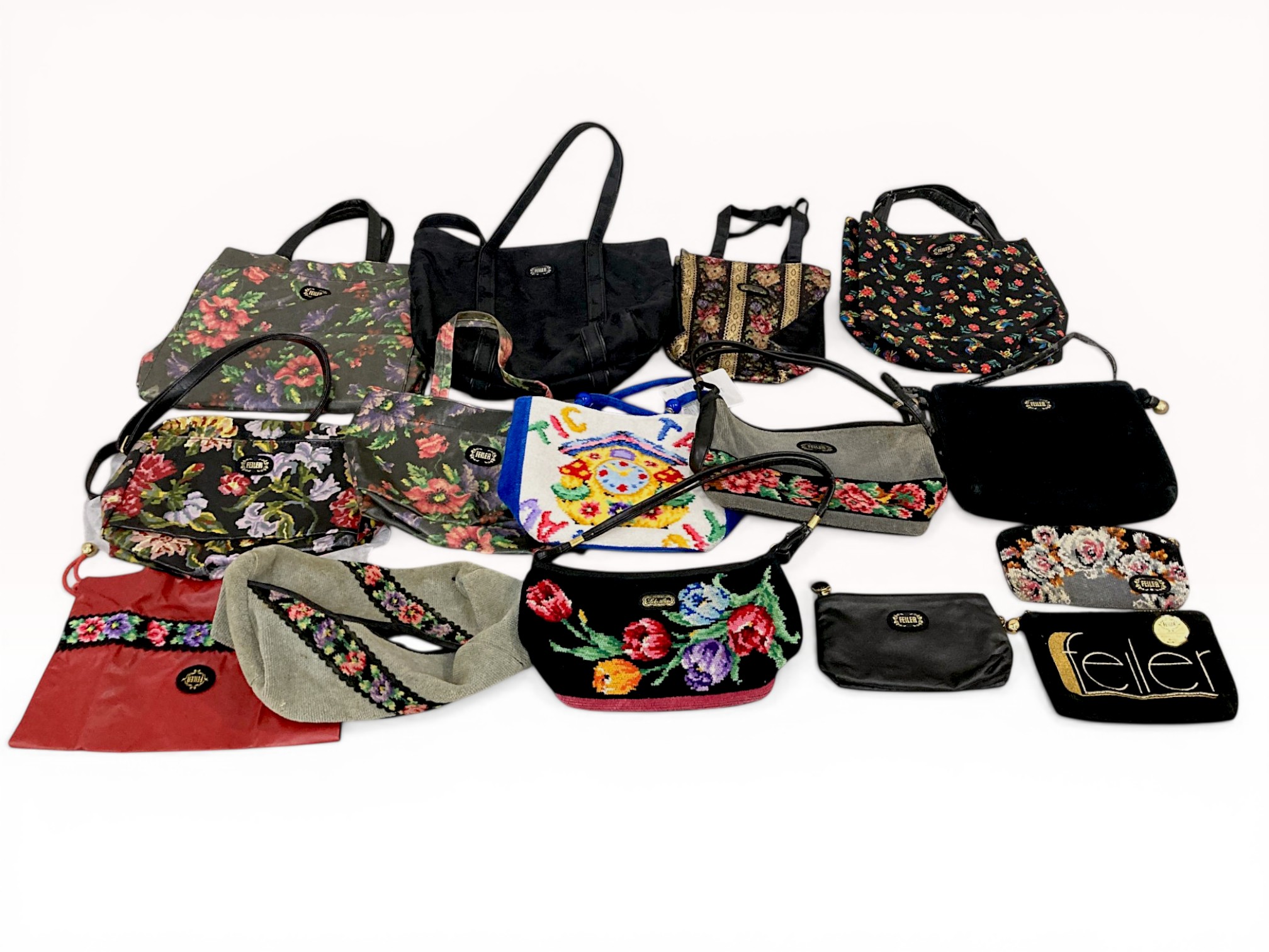 A Collection of Feiler Chenille Handbags and Accessories