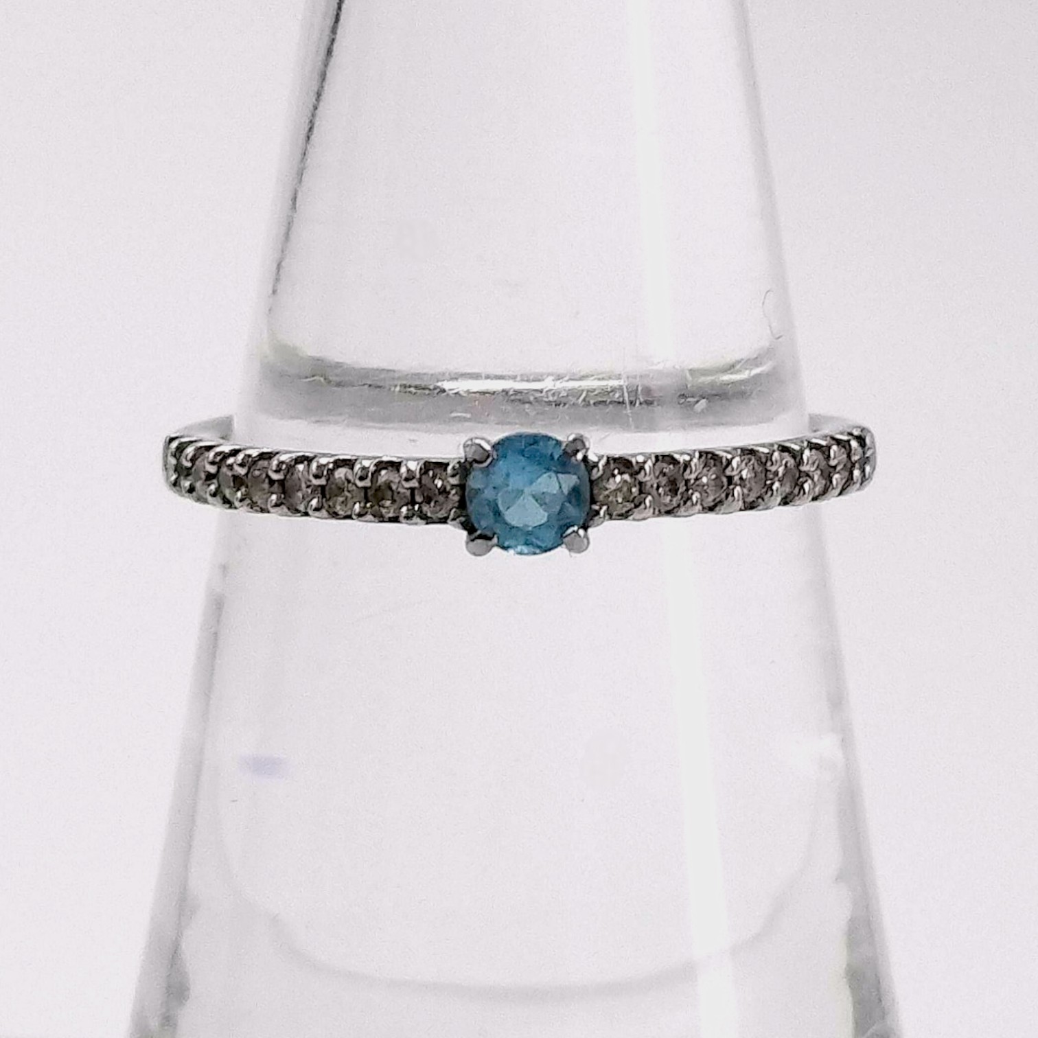 10K White Gold Ring with Diamonds and Round Cut London Blue Topaz