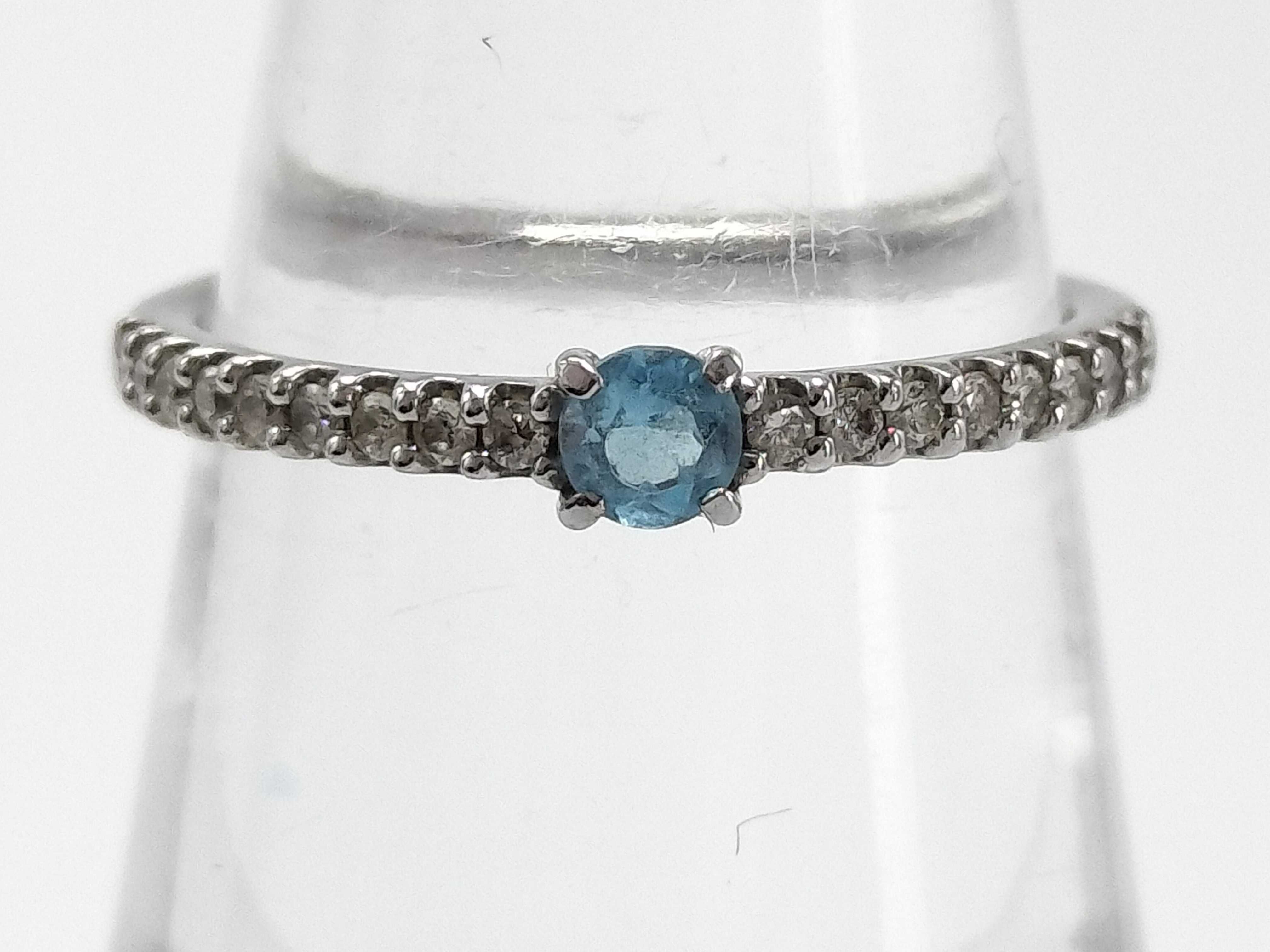 10K White Gold Ring with Diamonds and Round Cut London Blue Topaz