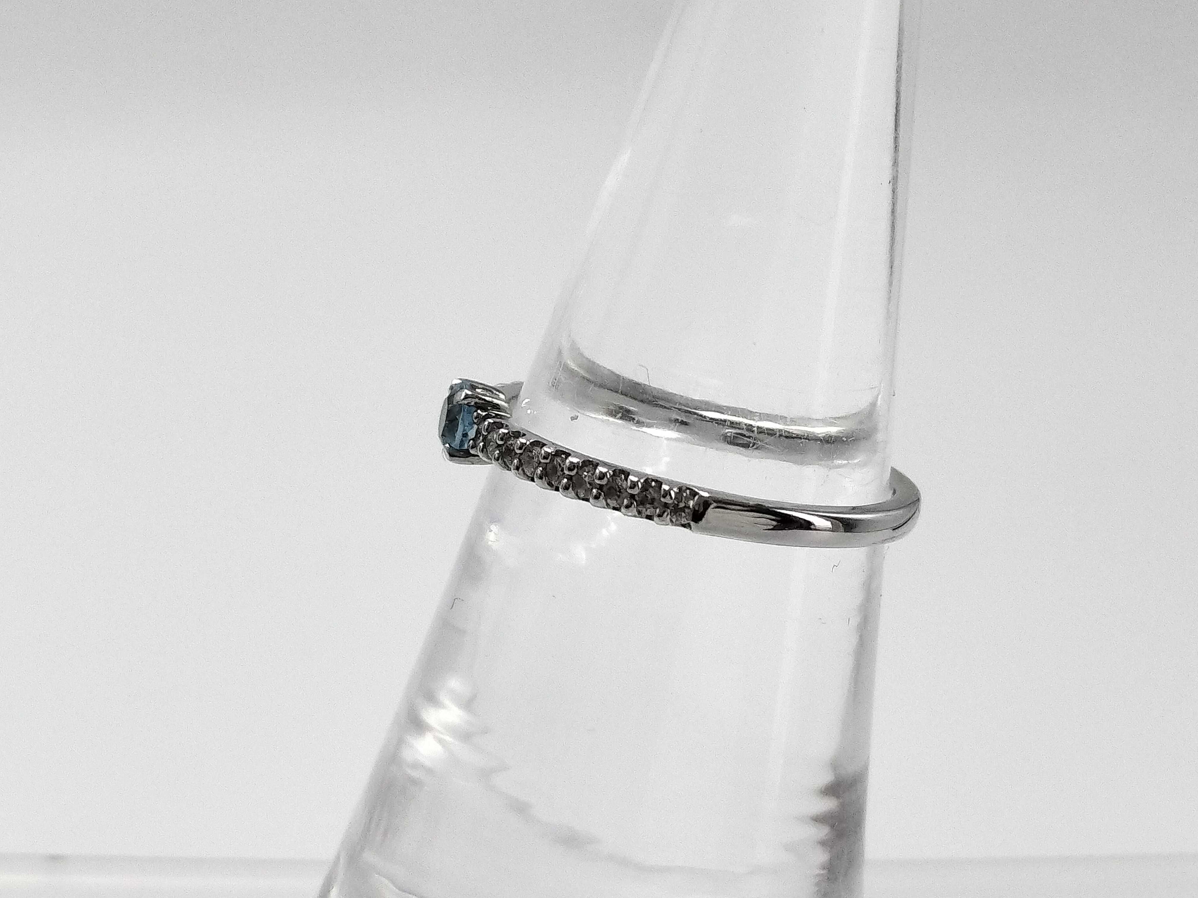 10K White Gold Ring with Diamonds and Round Cut London Blue Topaz