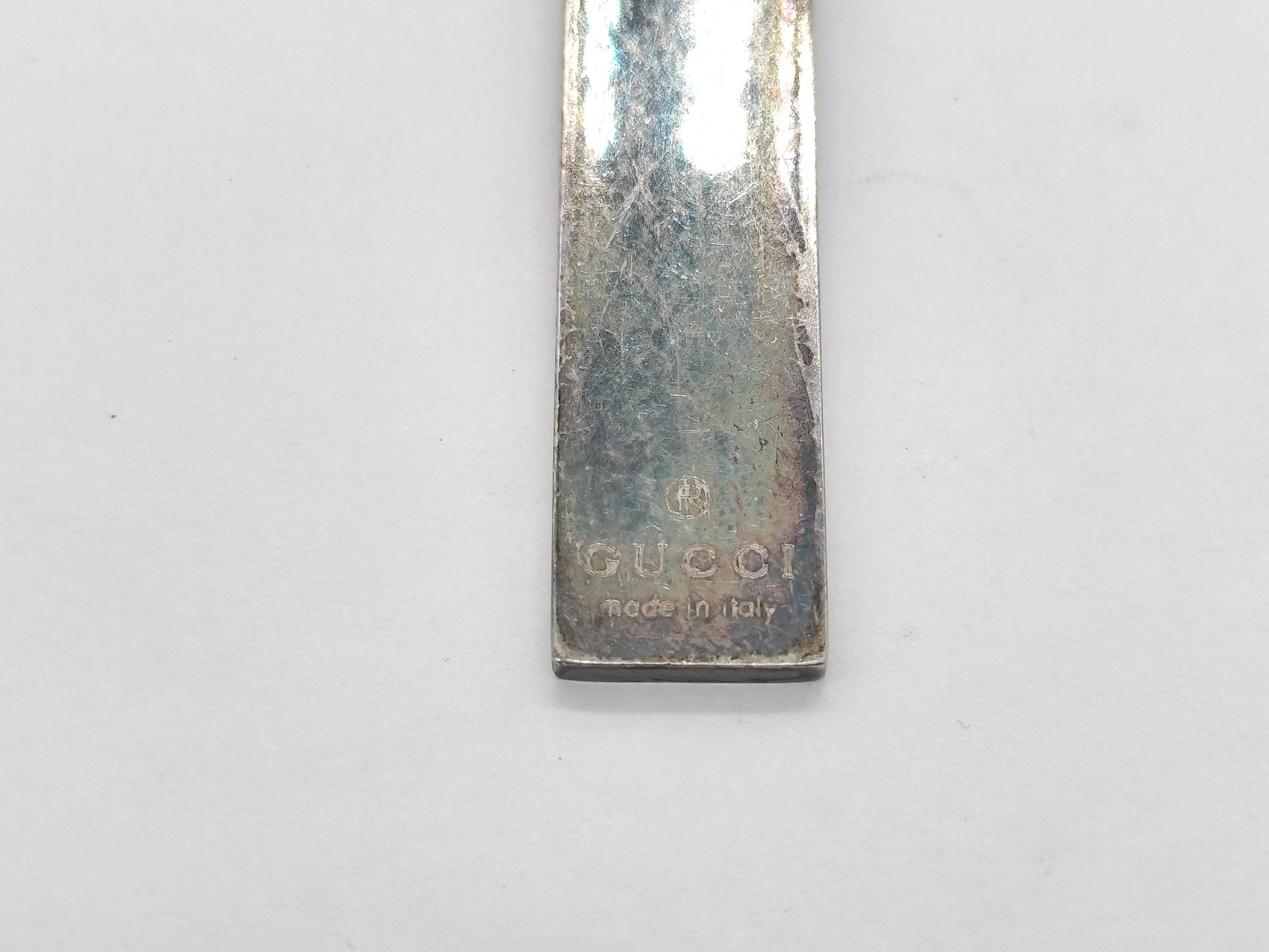 Gucci Sterling Silver Rectangular Bar Pendant on Triple-Strand Bead Chain Necklace
