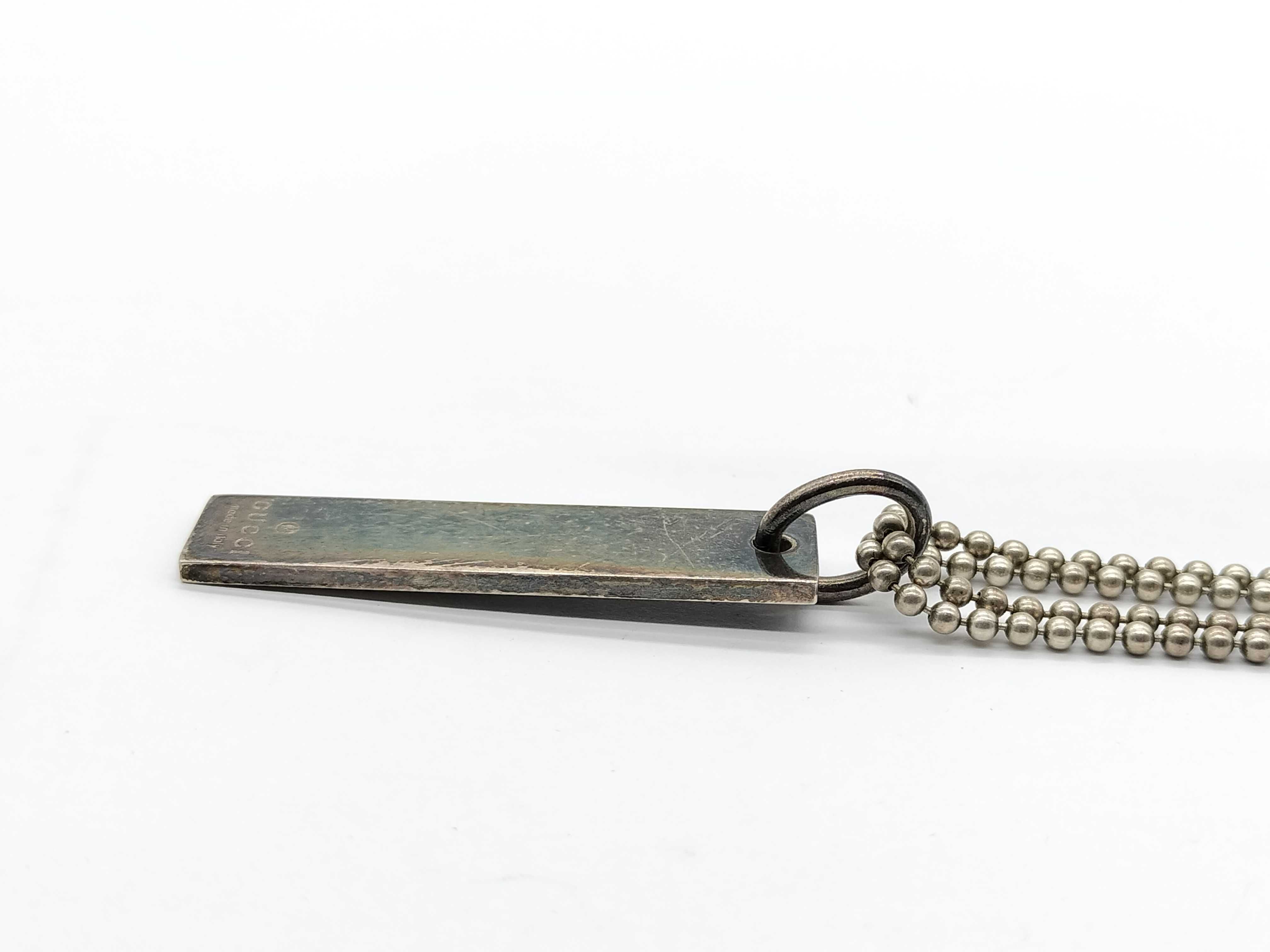 Gucci Sterling Silver Rectangular Bar Pendant on Triple-Strand Bead Chain Necklace