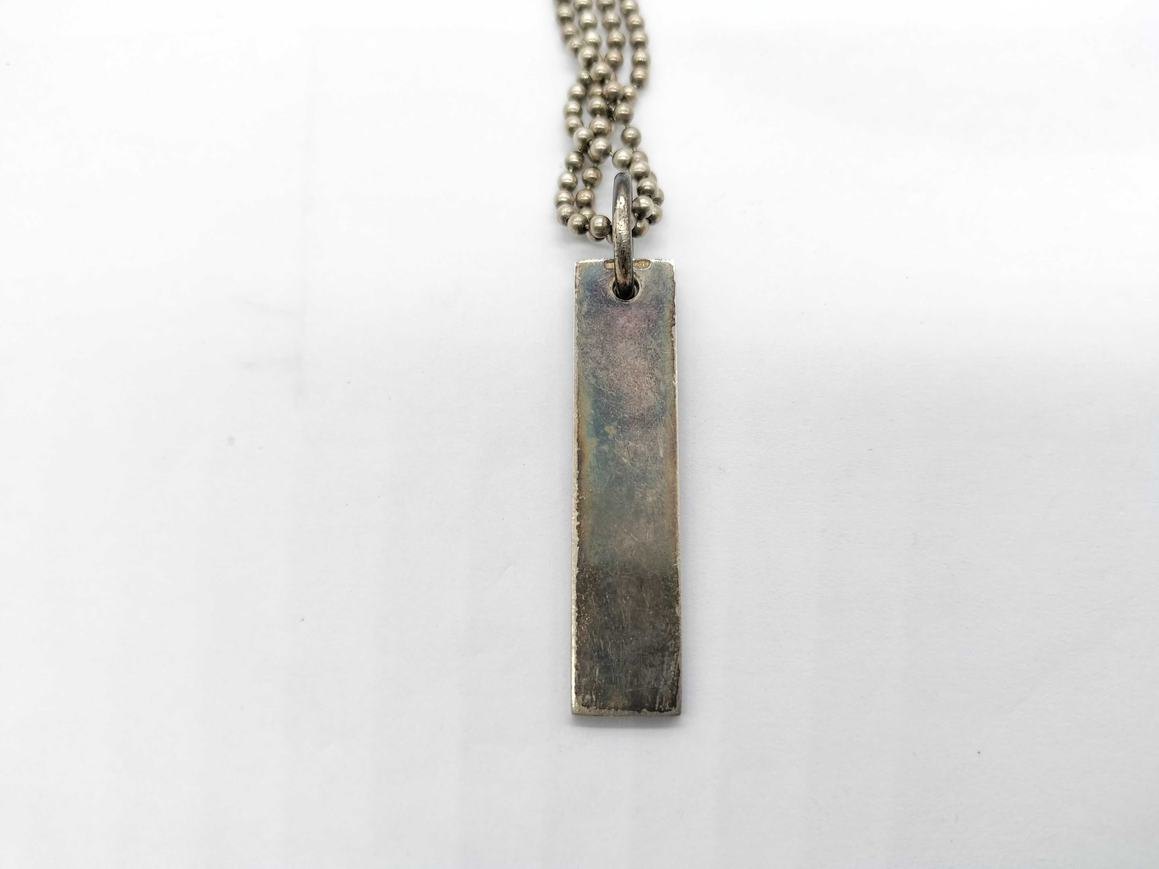Gucci Sterling Silver Rectangular Bar Pendant on Triple-Strand Bead Chain Necklace