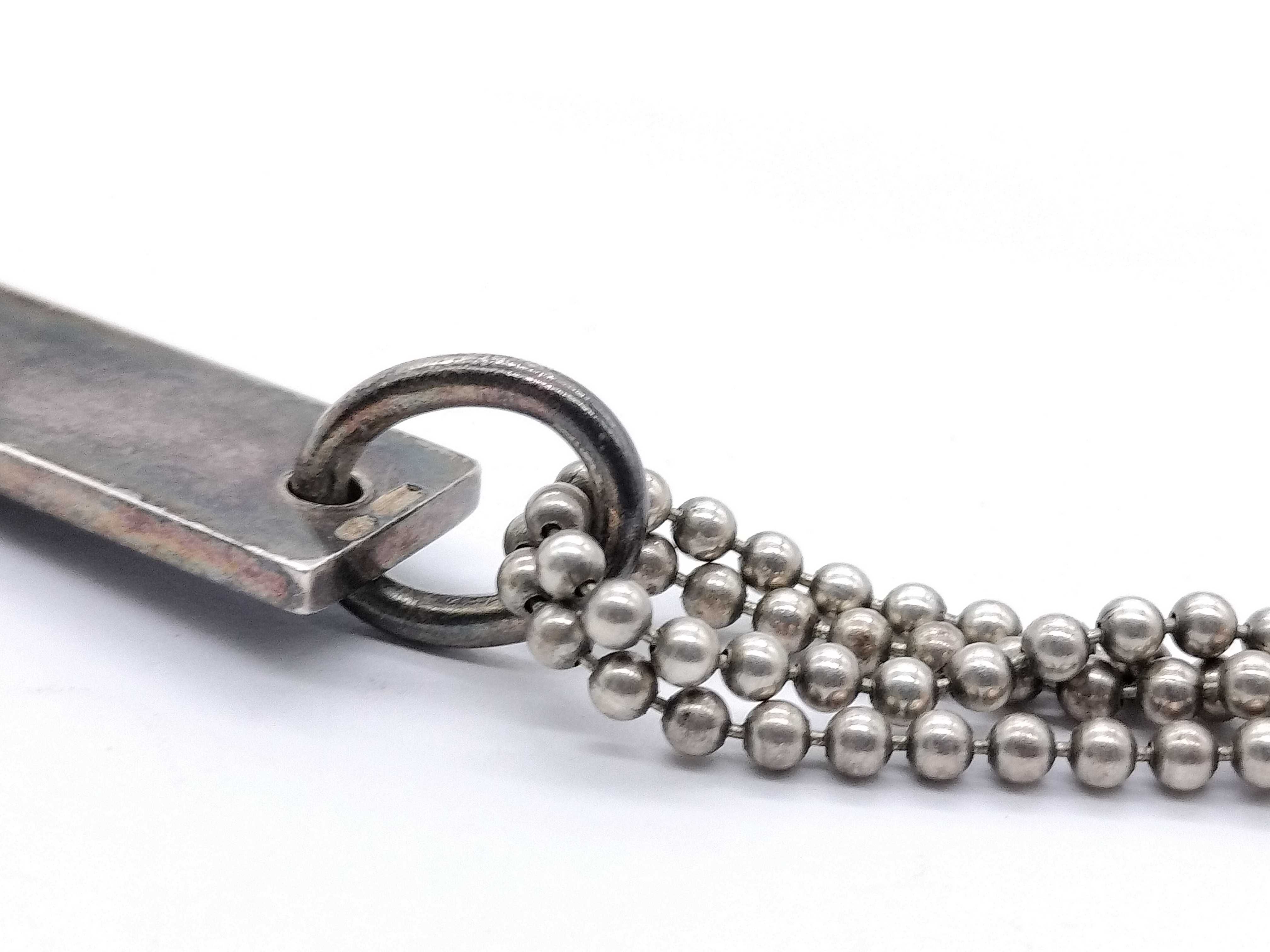 Gucci Sterling Silver Rectangular Bar Pendant on Triple-Strand Bead Chain Necklace