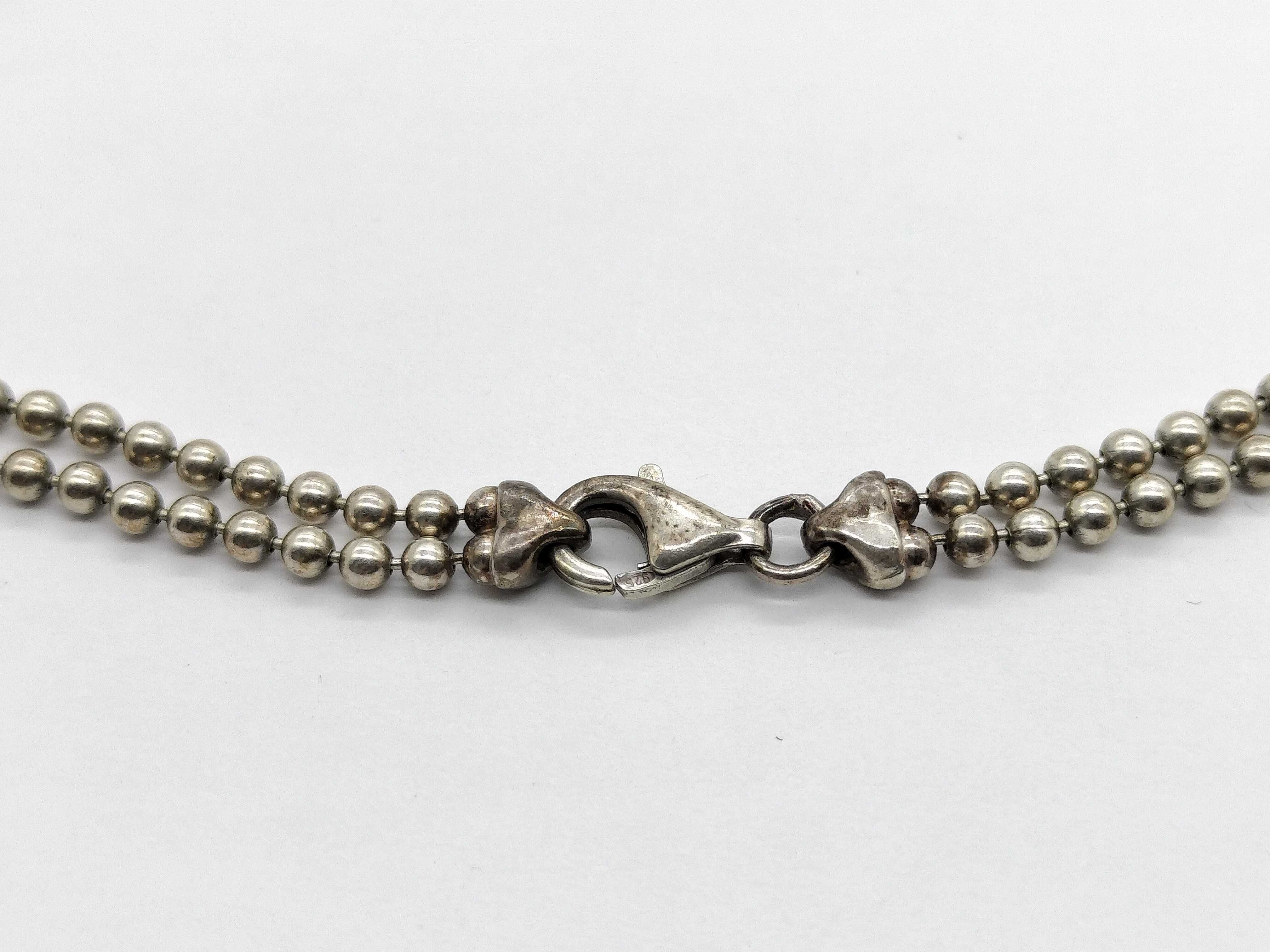 Gucci Sterling Silver Rectangular Bar Pendant on Triple-Strand Bead Chain Necklace