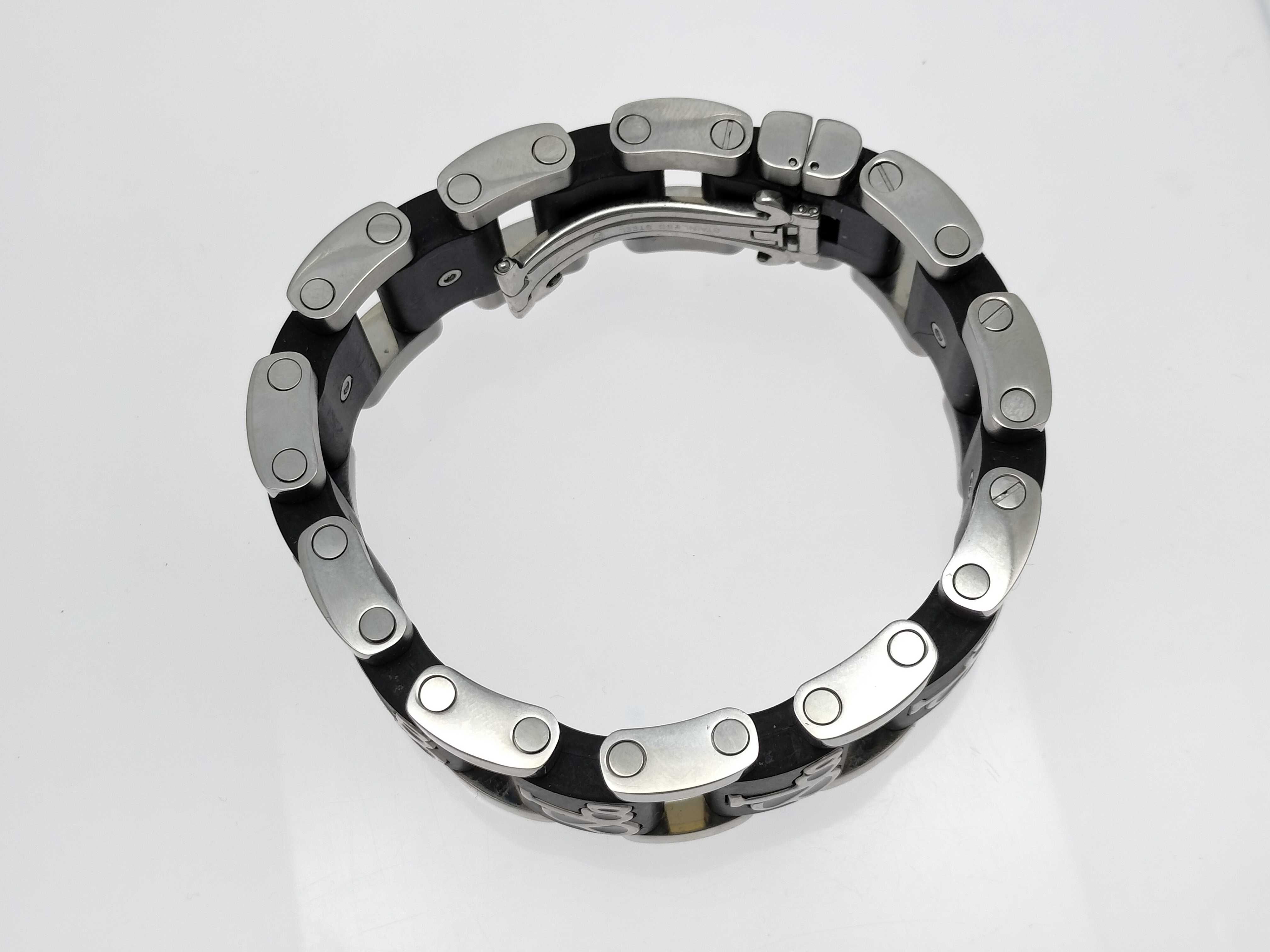 Stainless Steel and Black Composite Link Bracelet with GS Monogram