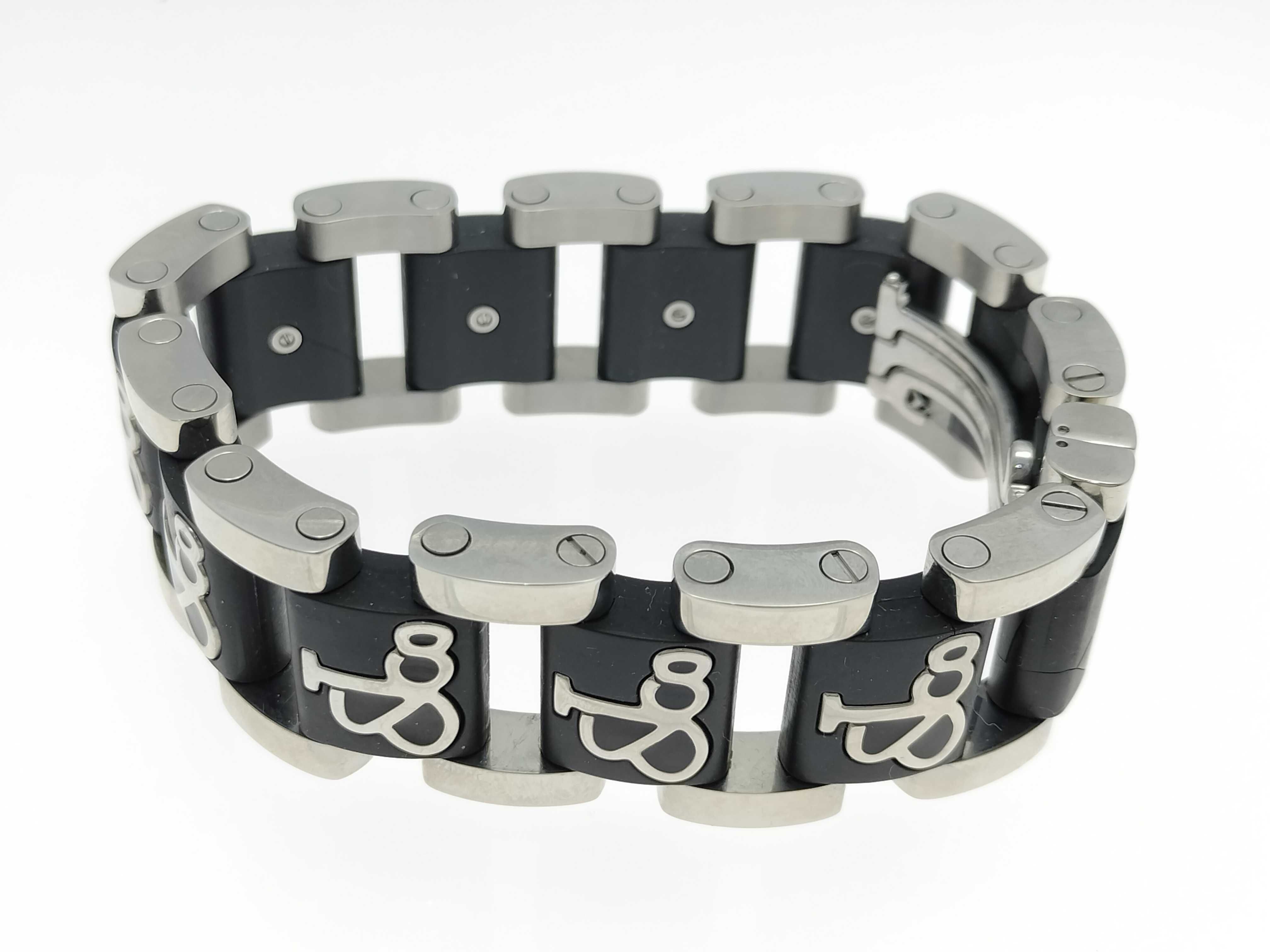 Stainless Steel and Black Composite Link Bracelet with GS Monogram