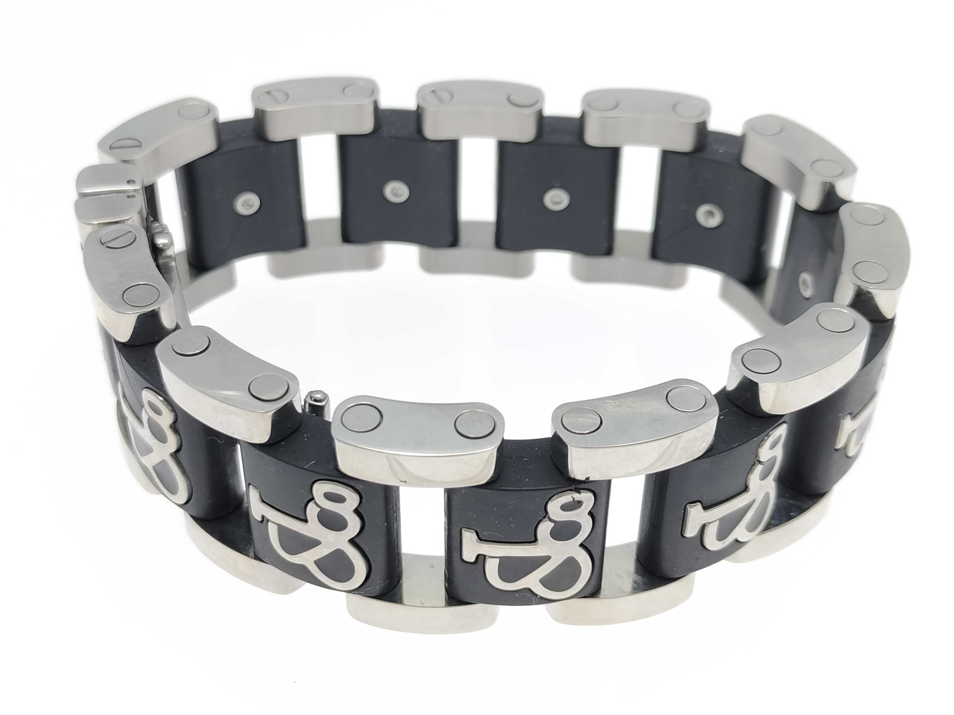Stainless Steel and Black Composite Link Bracelet with GS Monogram
