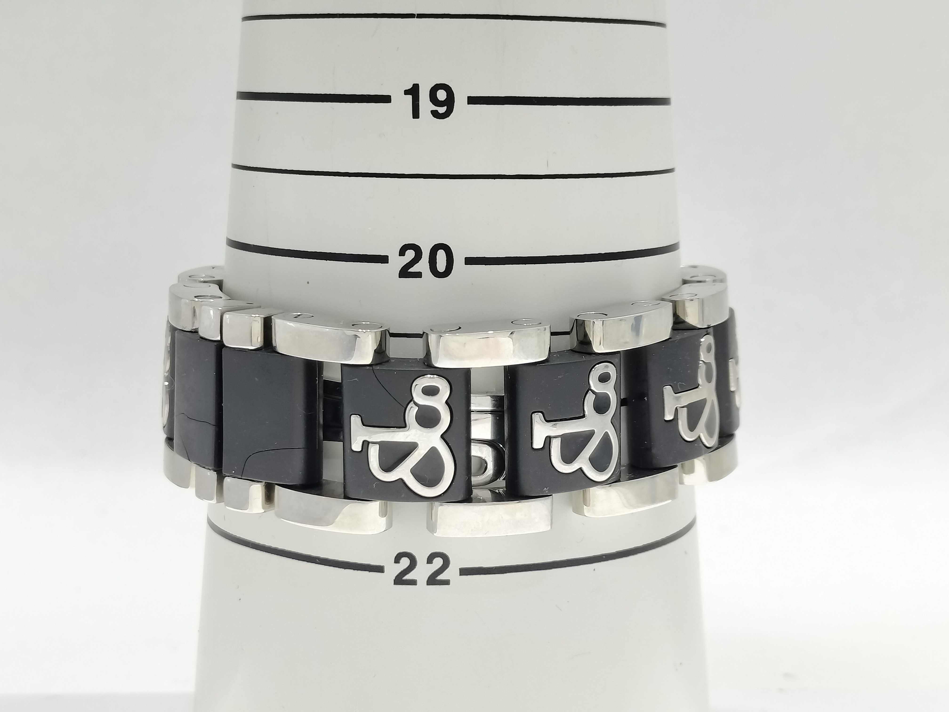 Stainless Steel and Black Composite Link Bracelet with GS Monogram