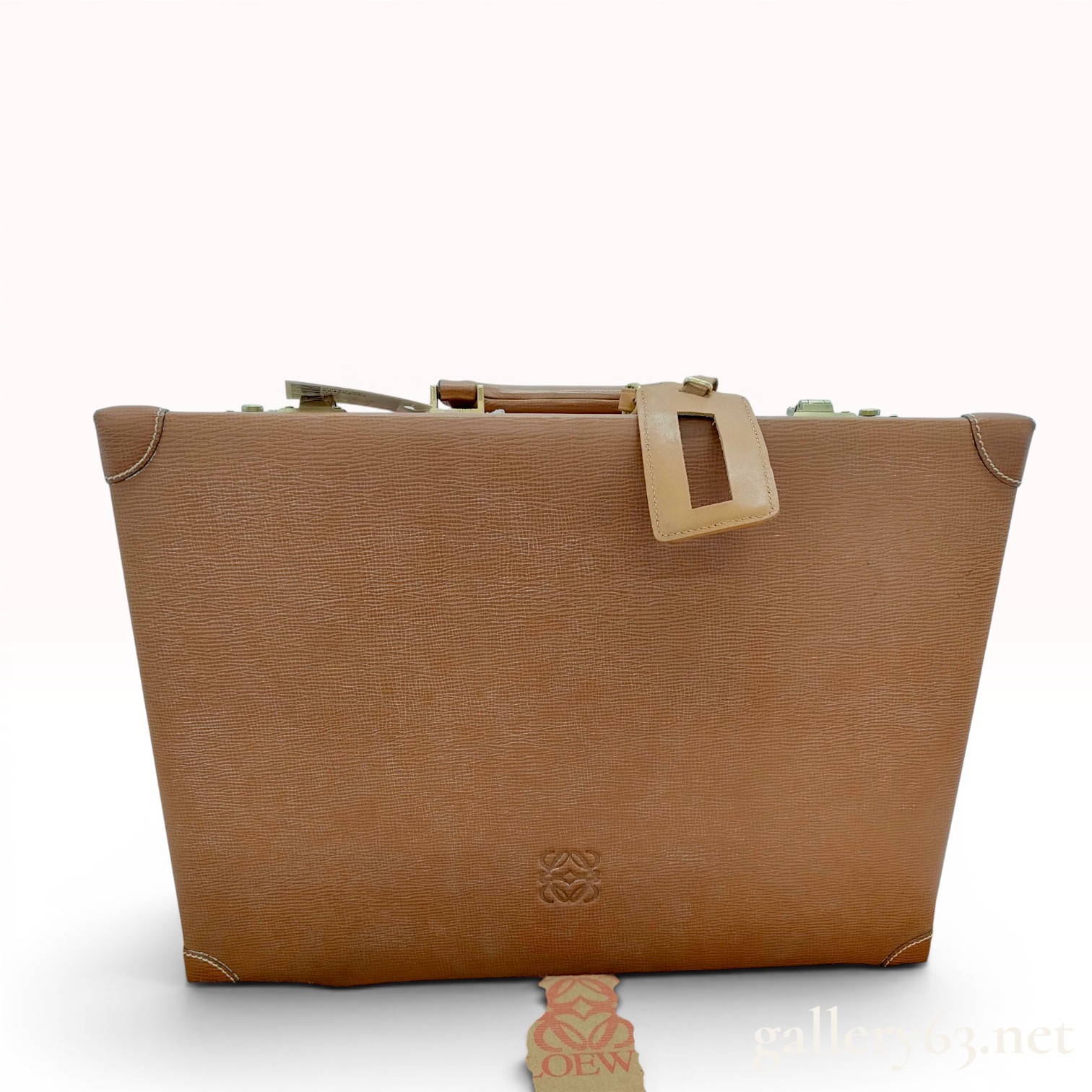 Loewe Vintage Tan Grained Leather Hard Sided Attache Briefcase