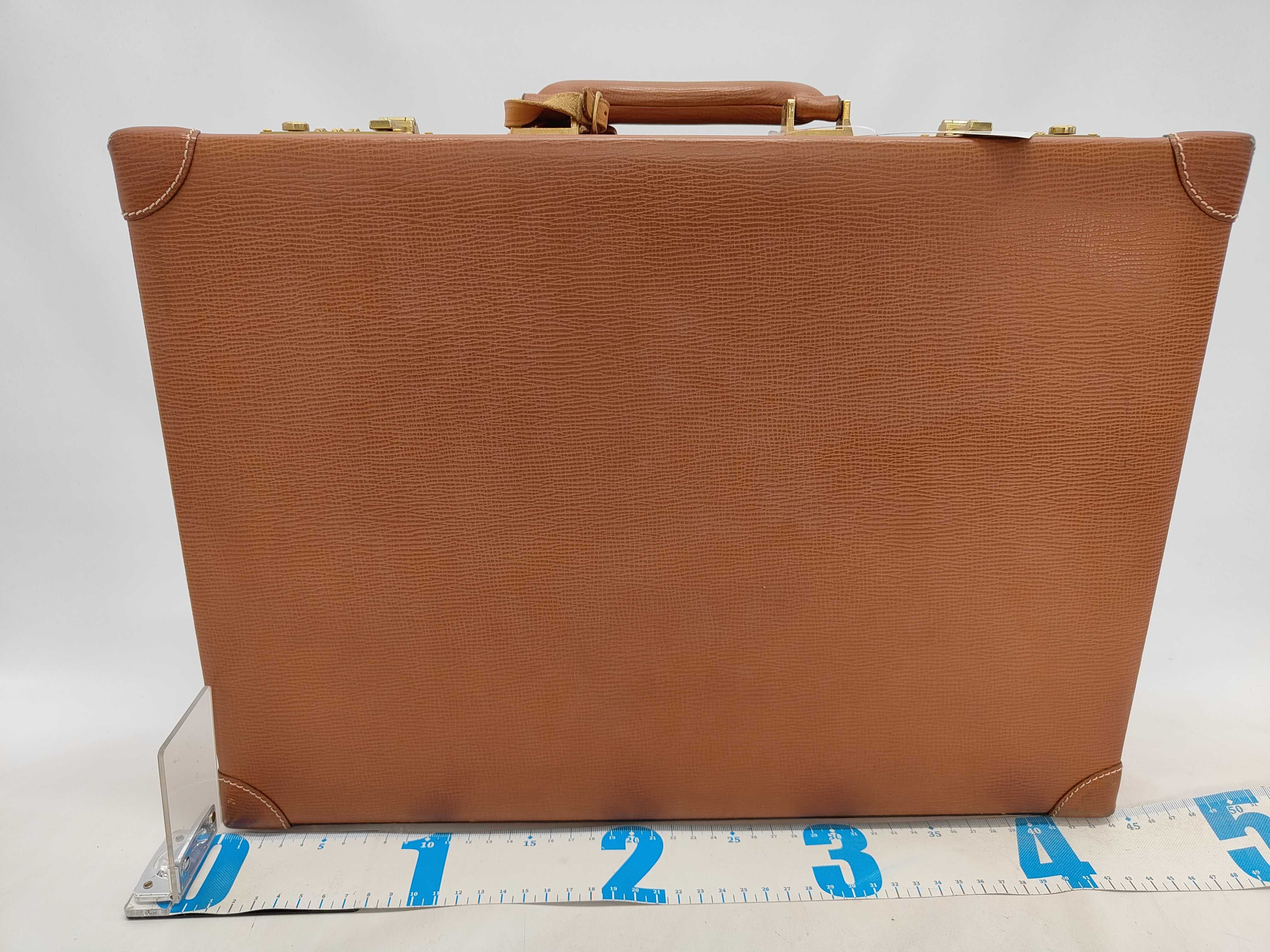 Loewe Vintage Tan Grained Leather Hard Sided Attache Briefcase