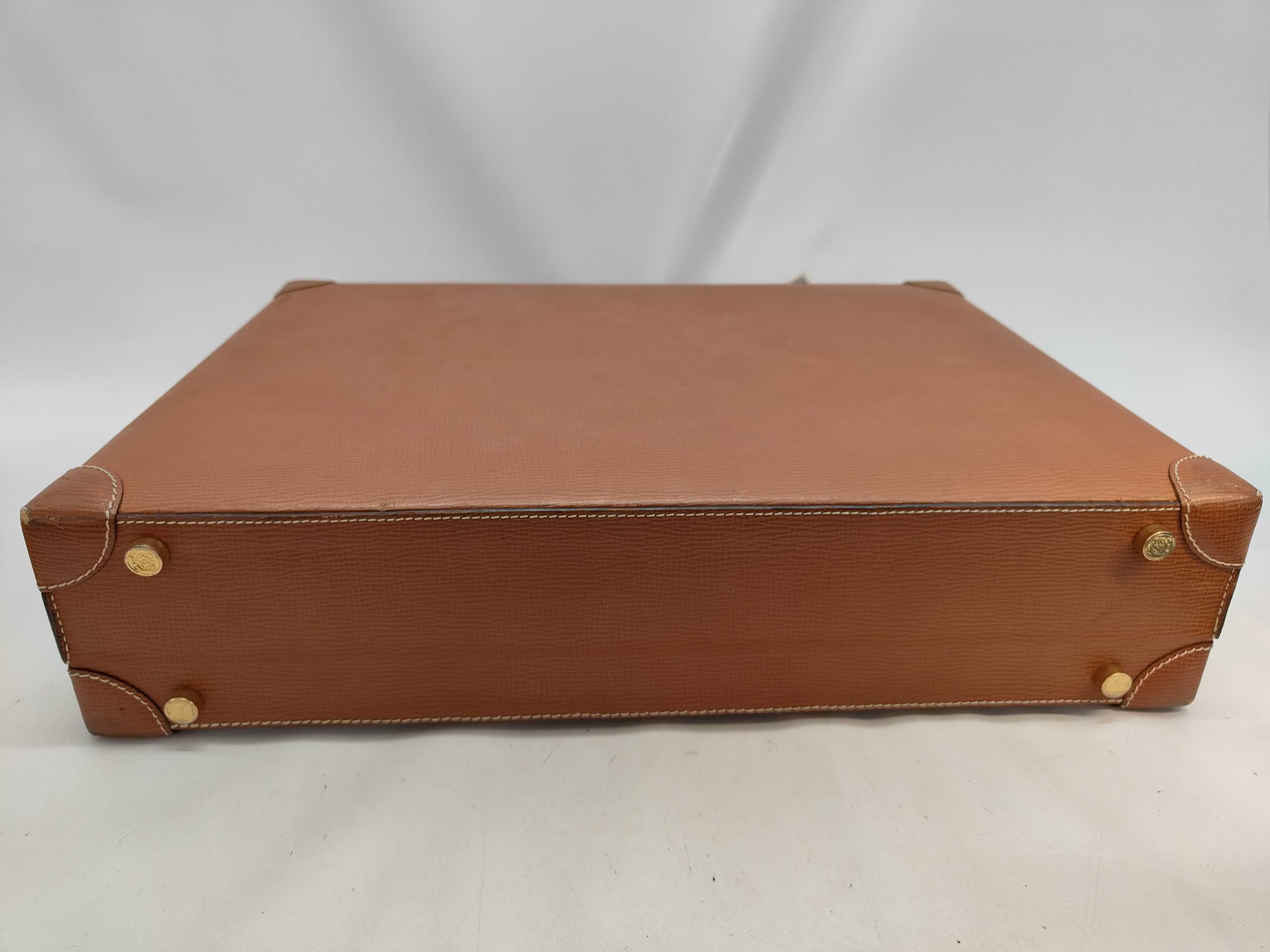 Loewe Vintage Tan Grained Leather Hard Sided Attache Briefcase