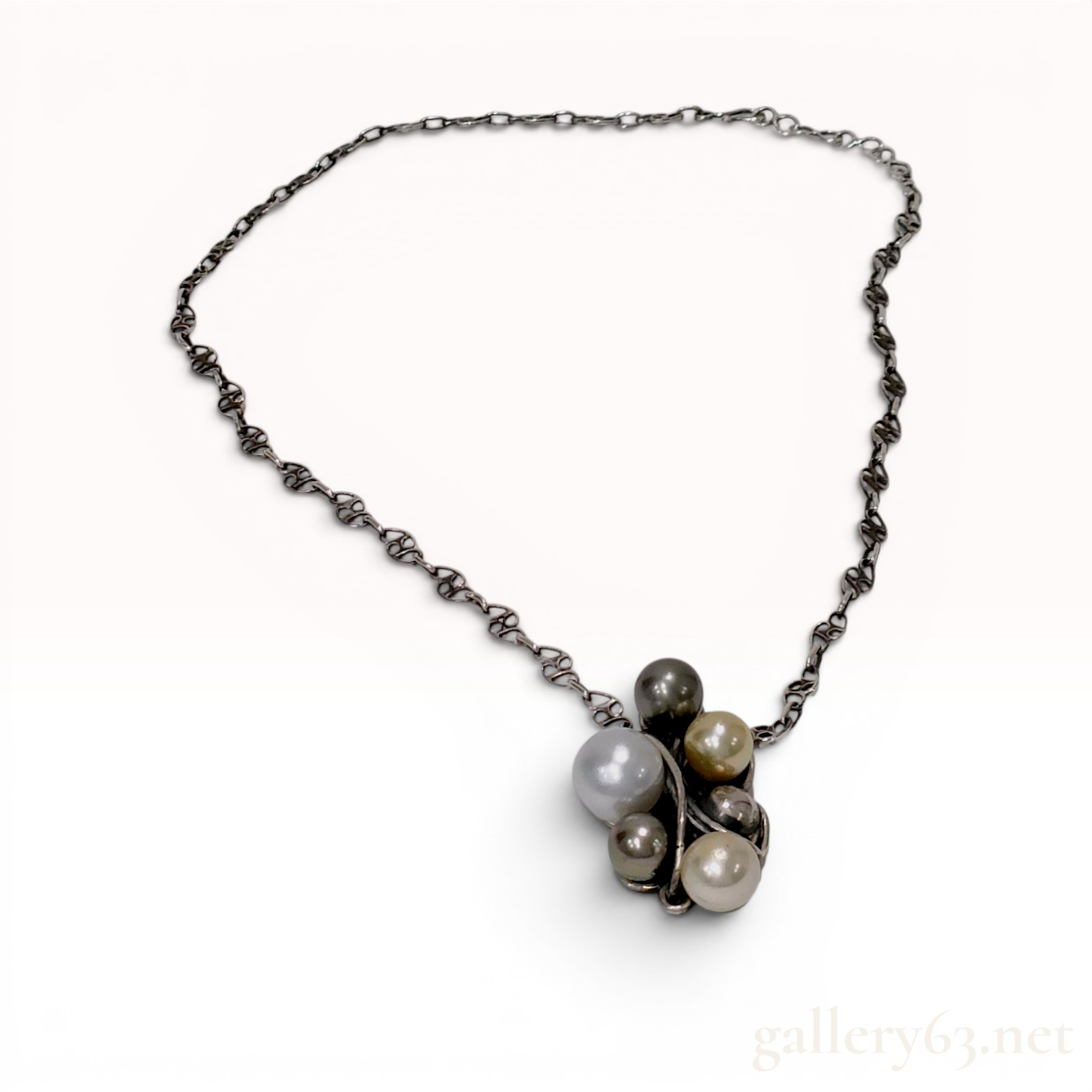 BeBe Kobo Silver and Multi-Tone Cultured Pearl Cluster Pendant Necklace