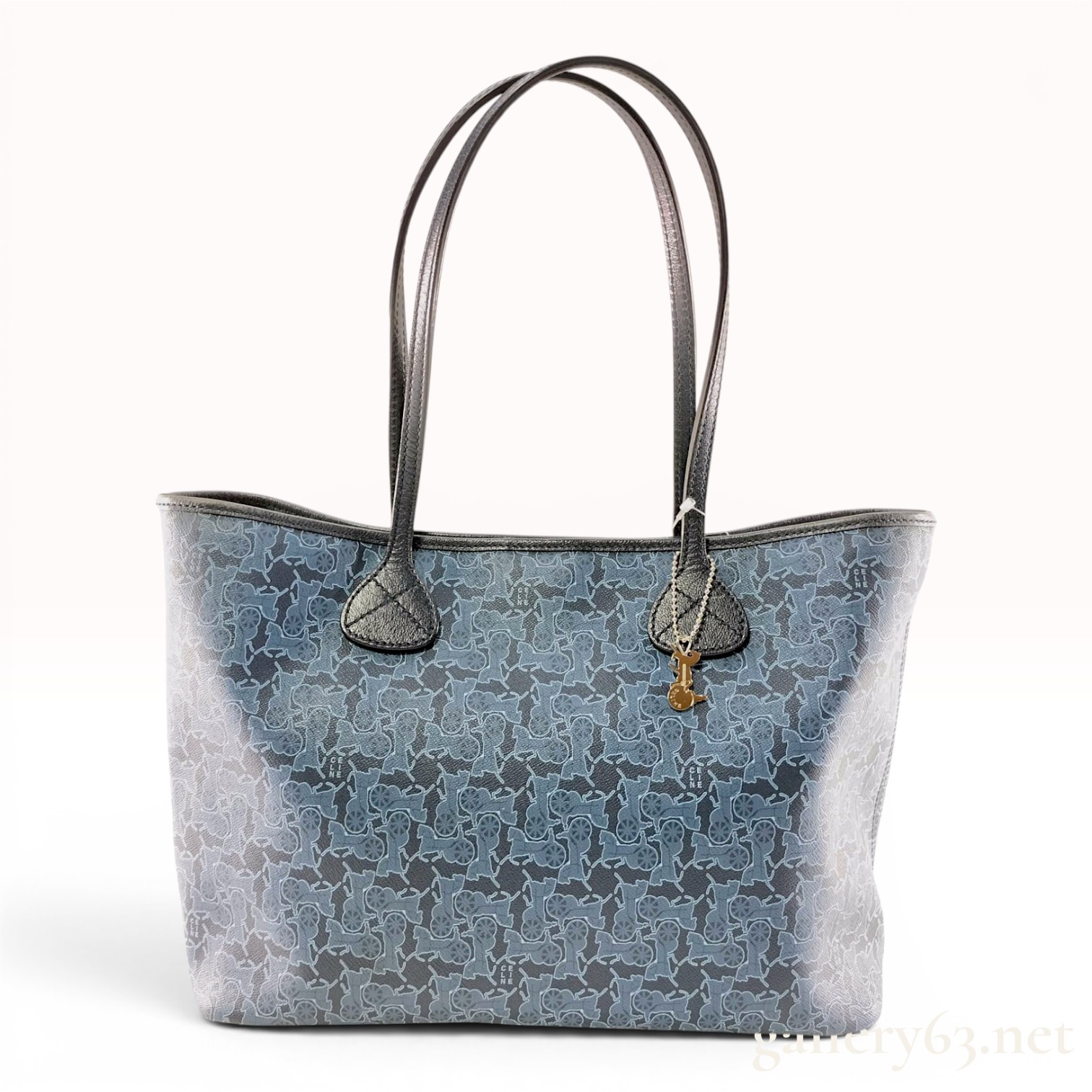 Celine Blue Coated Canvas Horse and Carriage Monogram Tote Bag