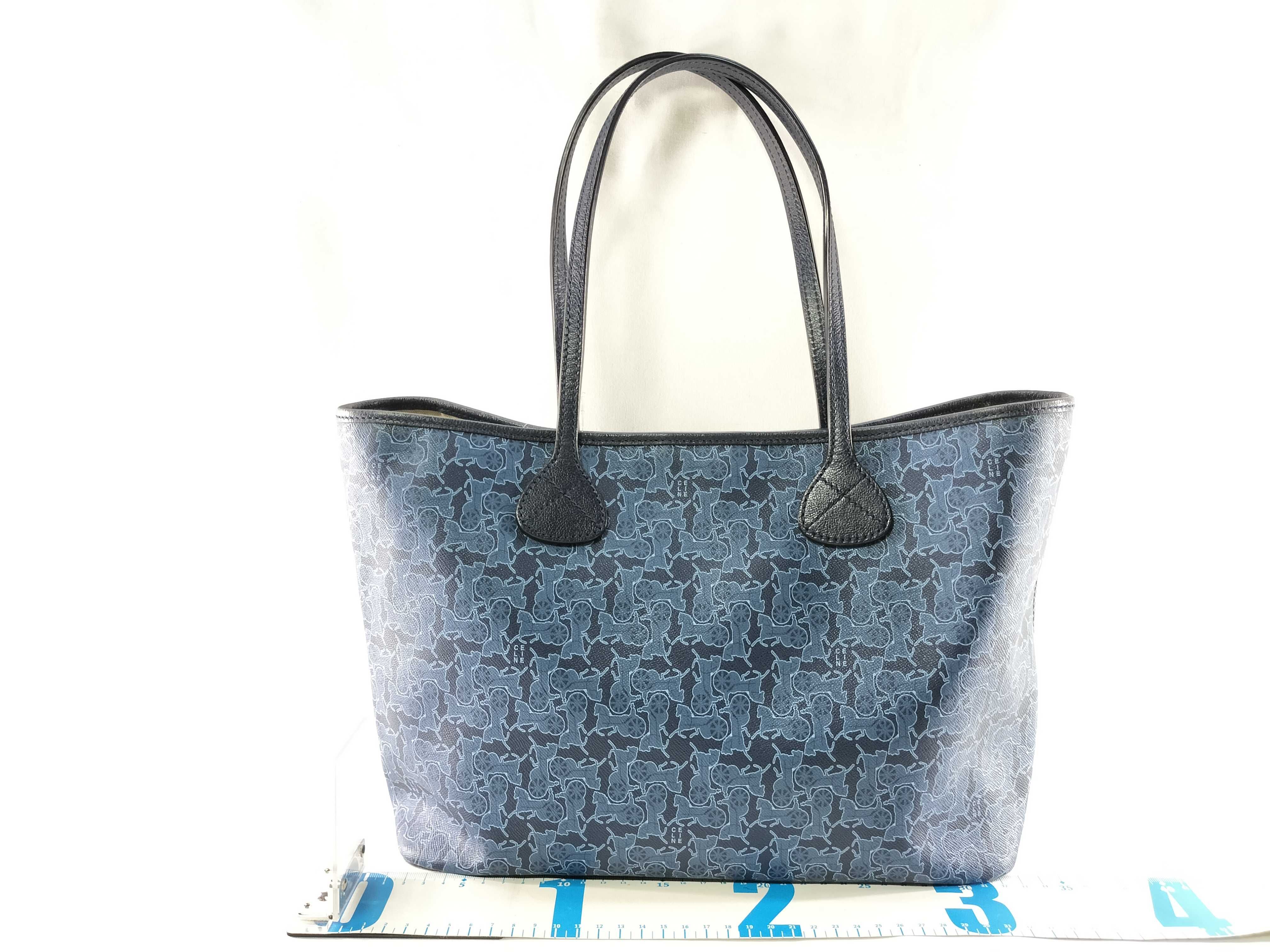 Celine Blue Coated Canvas Horse and Carriage Monogram Tote Bag