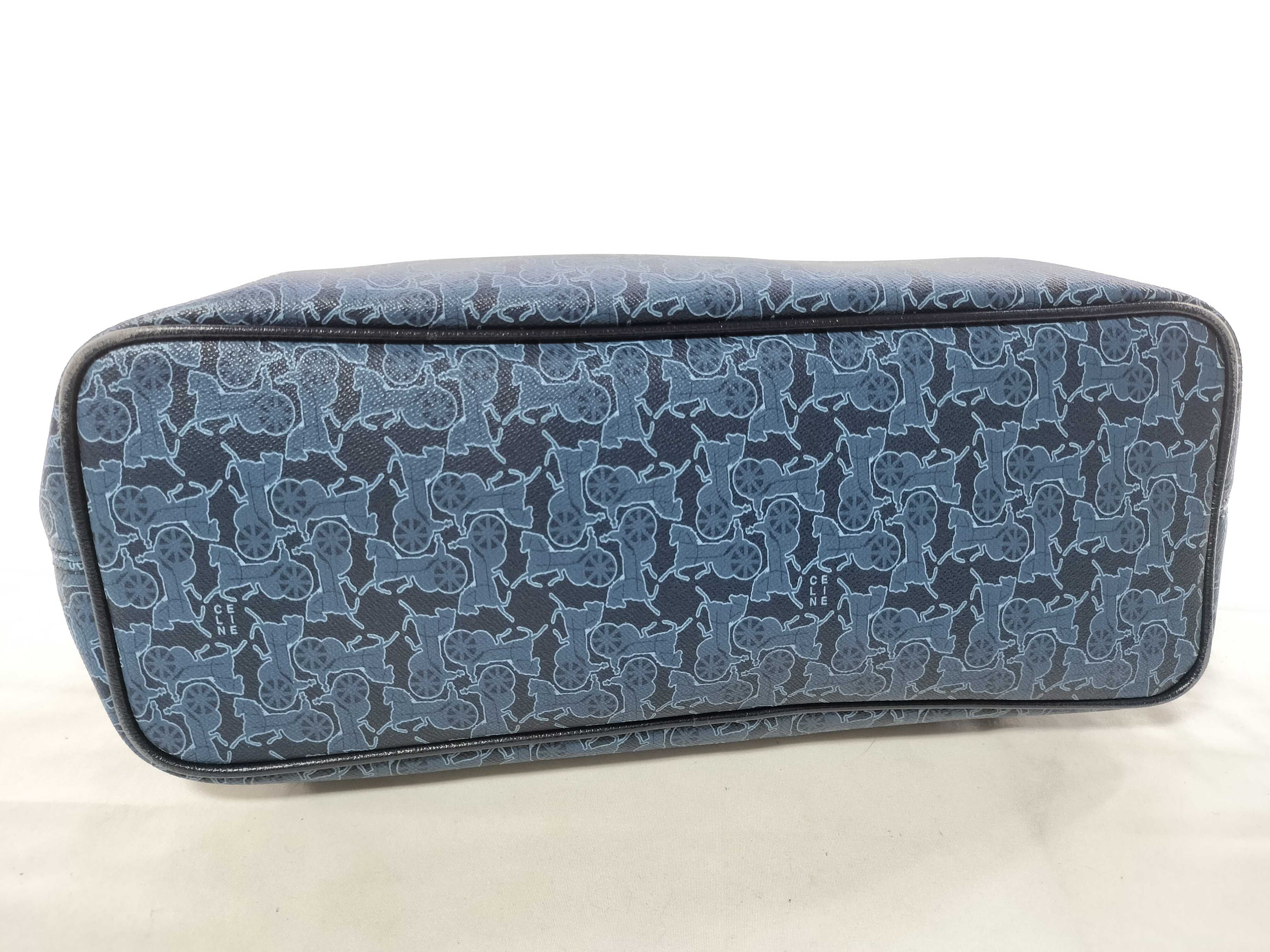 Celine Blue Coated Canvas Horse and Carriage Monogram Tote Bag