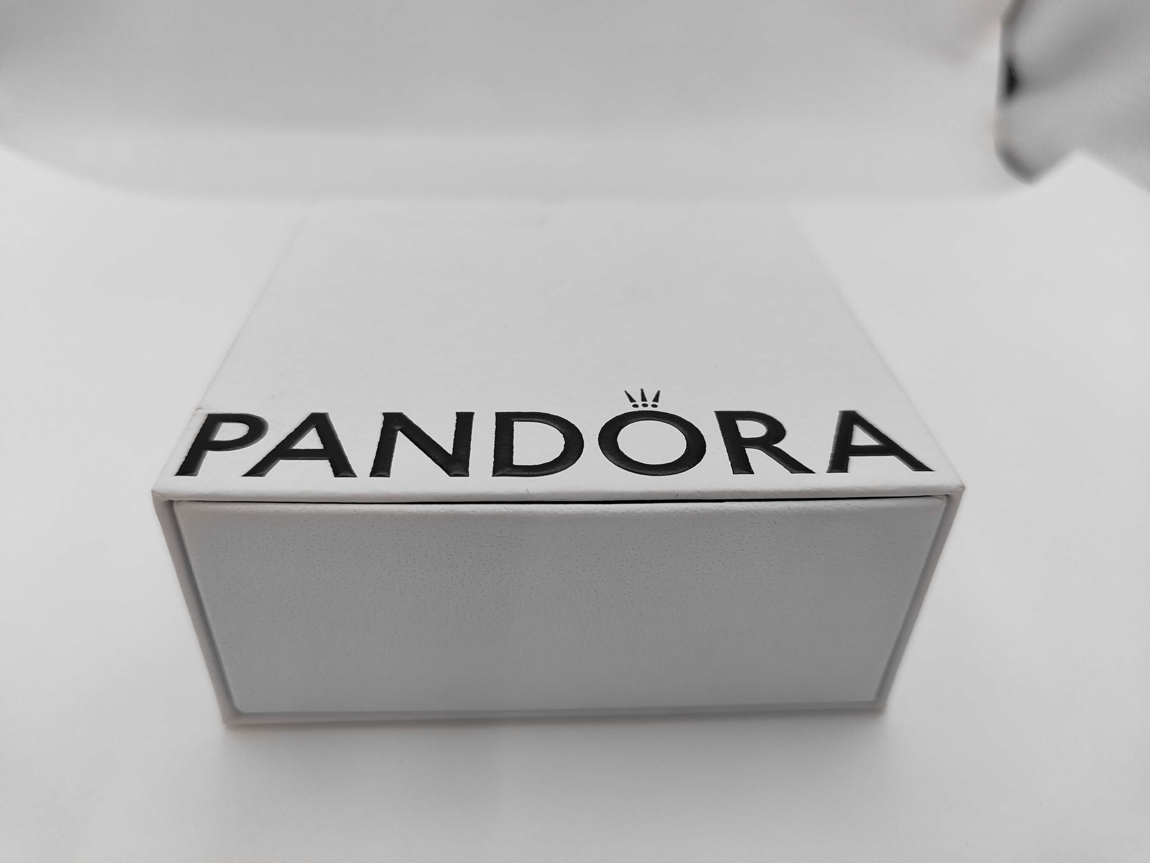 Pandora Sterling Silver Snake Chain Bracelet with Infinity Knot Clasp, Four Charms, and Box