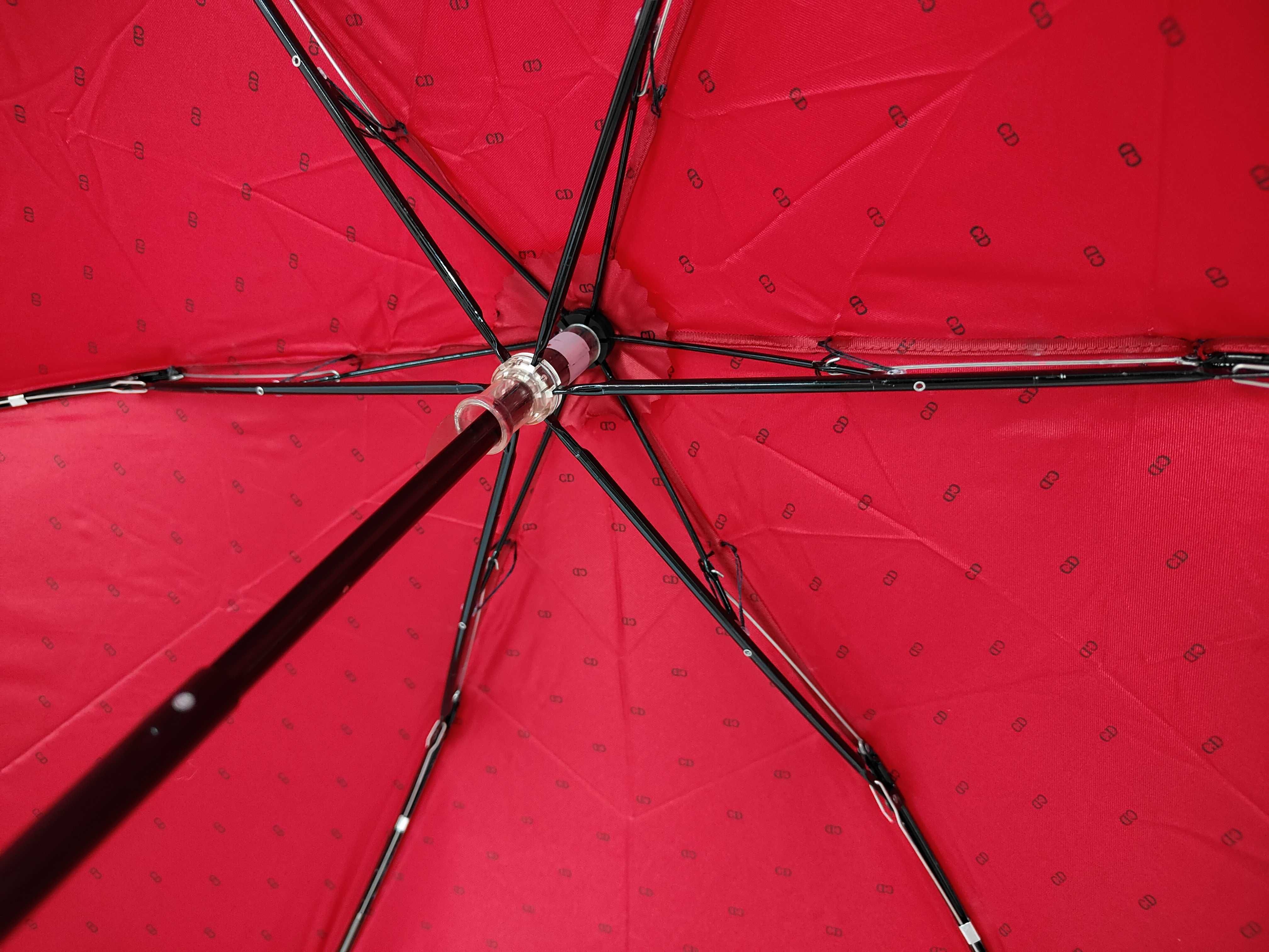 Christian Dior Monogram Folding Umbrella, Red and Black