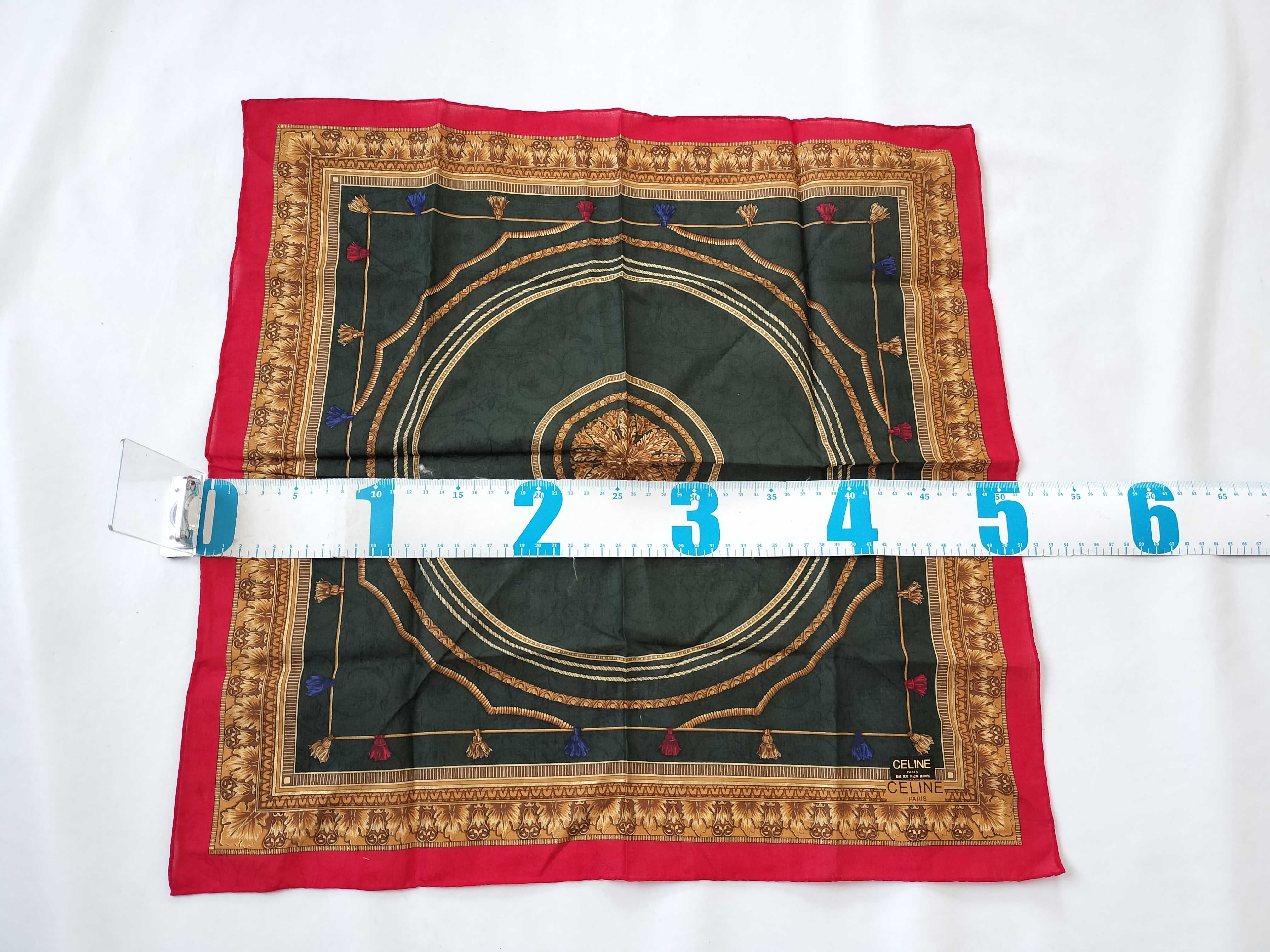 Celine Paris Vintage Cotton Scarf with Equestrian Baroque Tassel Motif