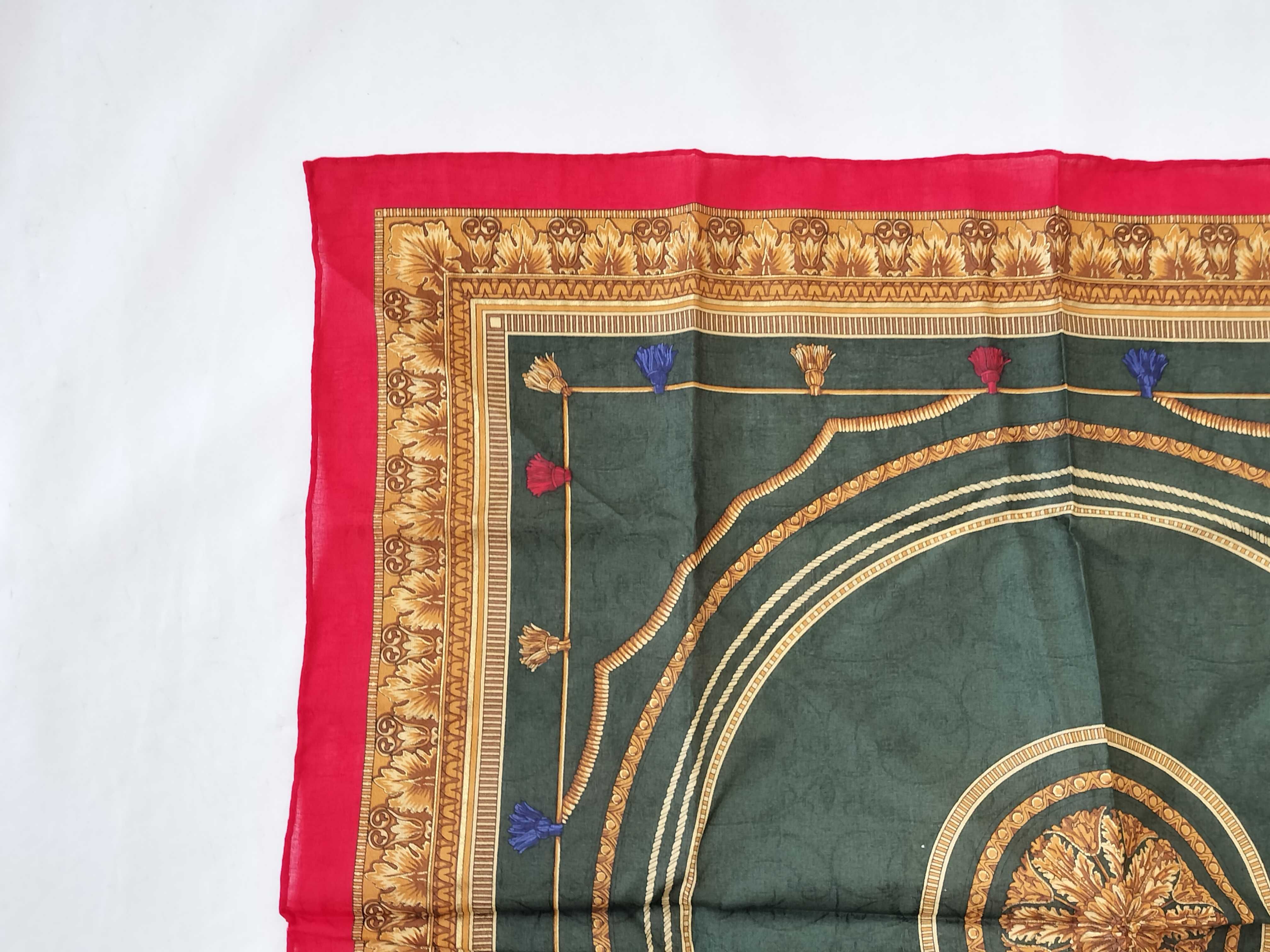 Celine Paris Vintage Cotton Scarf with Equestrian Baroque Tassel Motif