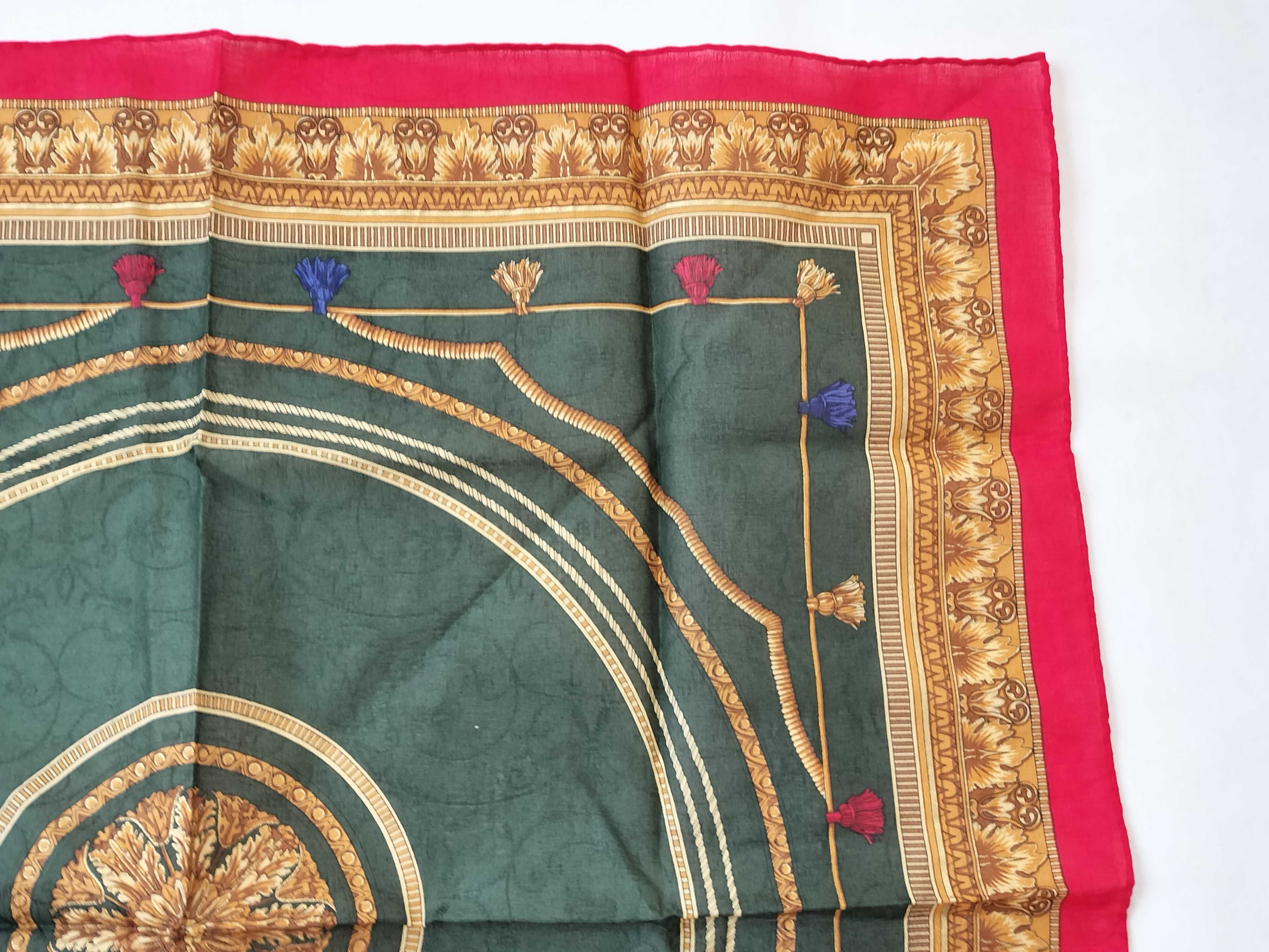 Celine Paris Vintage Cotton Scarf with Equestrian Baroque Tassel Motif
