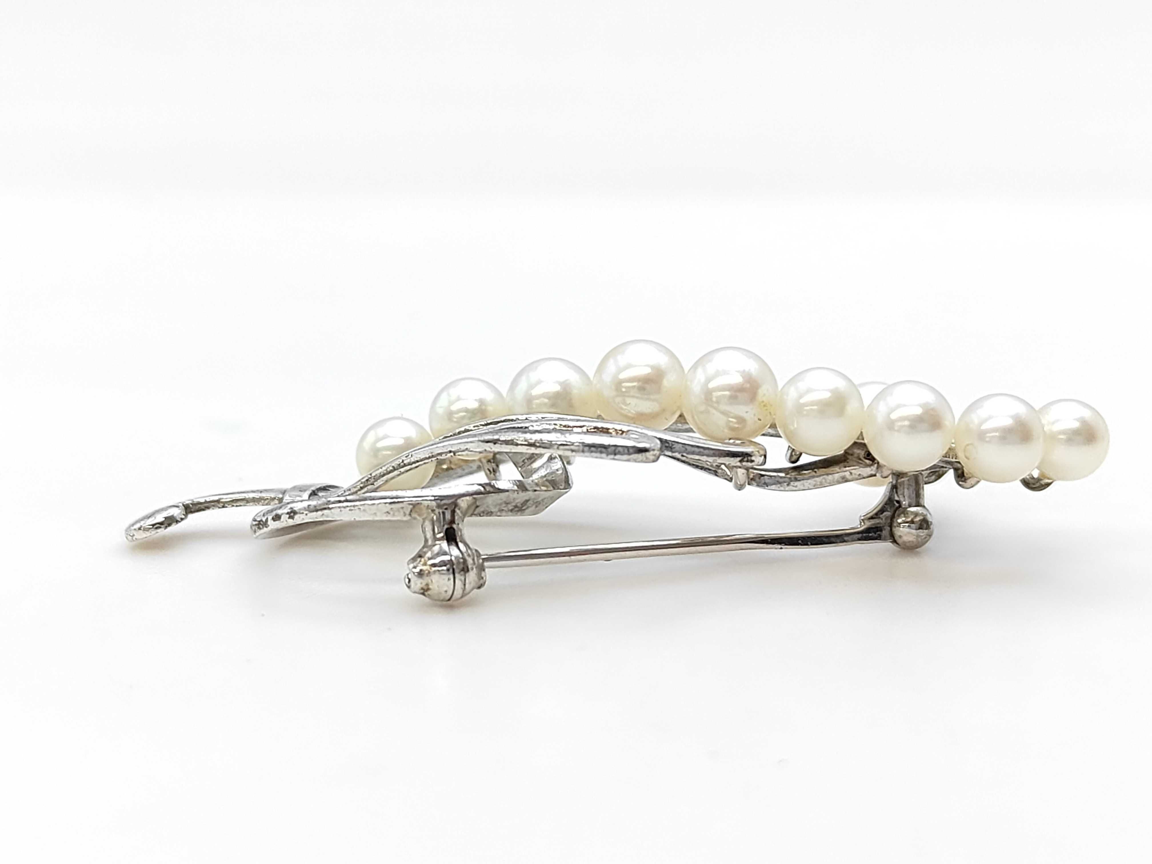 Mikimoto Sterling Silver and Graduated Cultured Pearl Spray Brooch