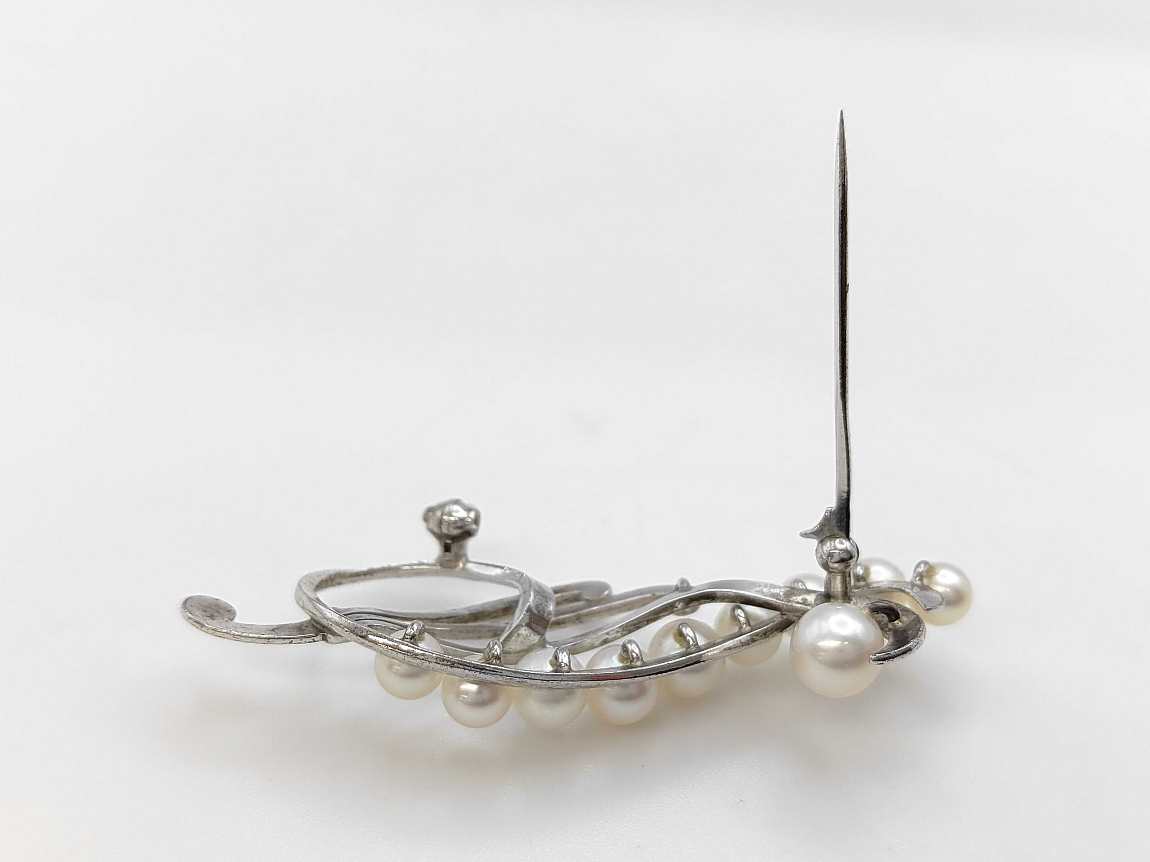 Mikimoto Sterling Silver and Graduated Cultured Pearl Spray Brooch