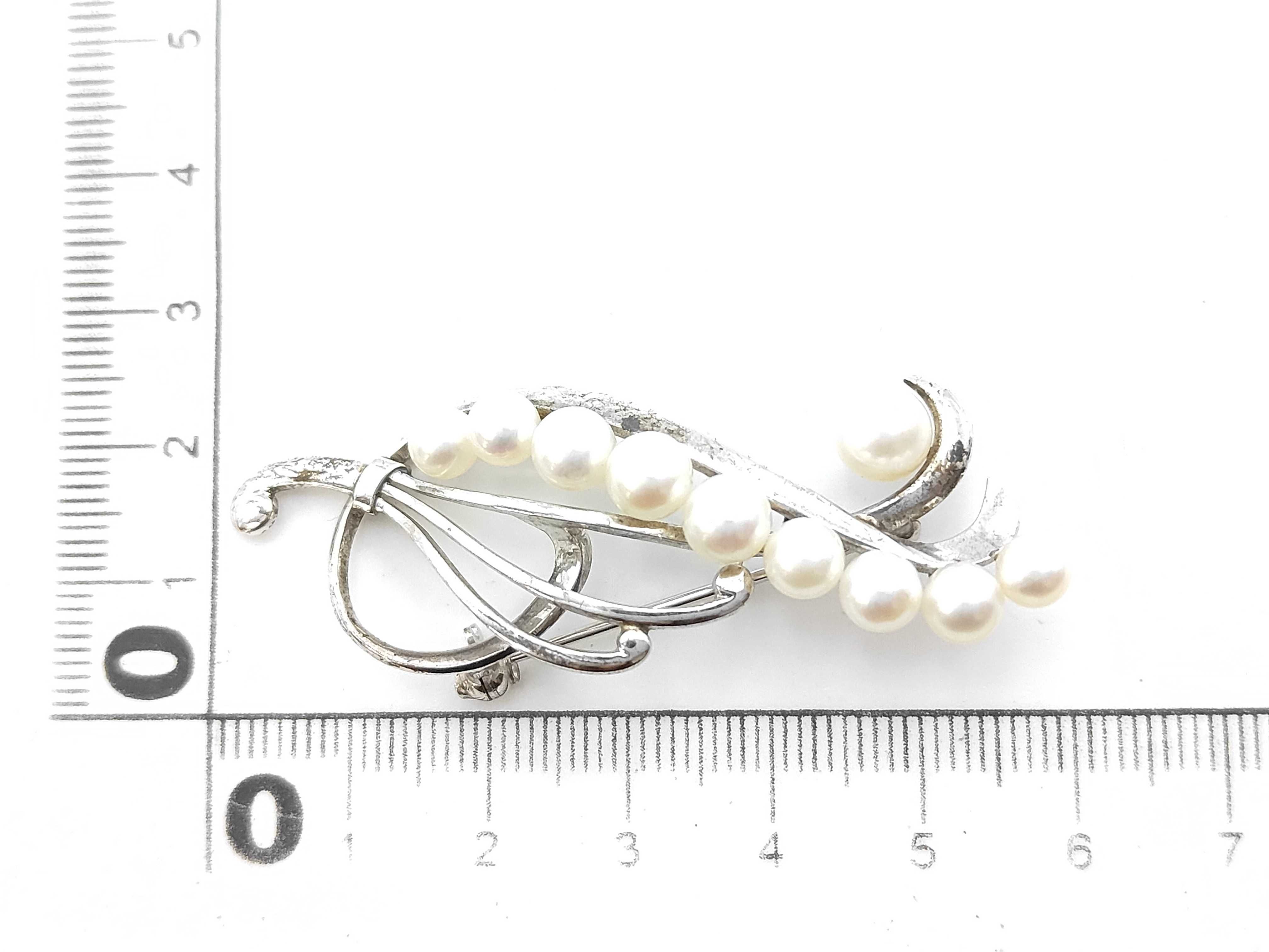 Mikimoto Sterling Silver and Graduated Cultured Pearl Spray Brooch