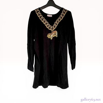 Vivienne Westwood Red Label Black Cotton Tunic Dress with Trompe l'Oeil Chain Print. Vivienne 