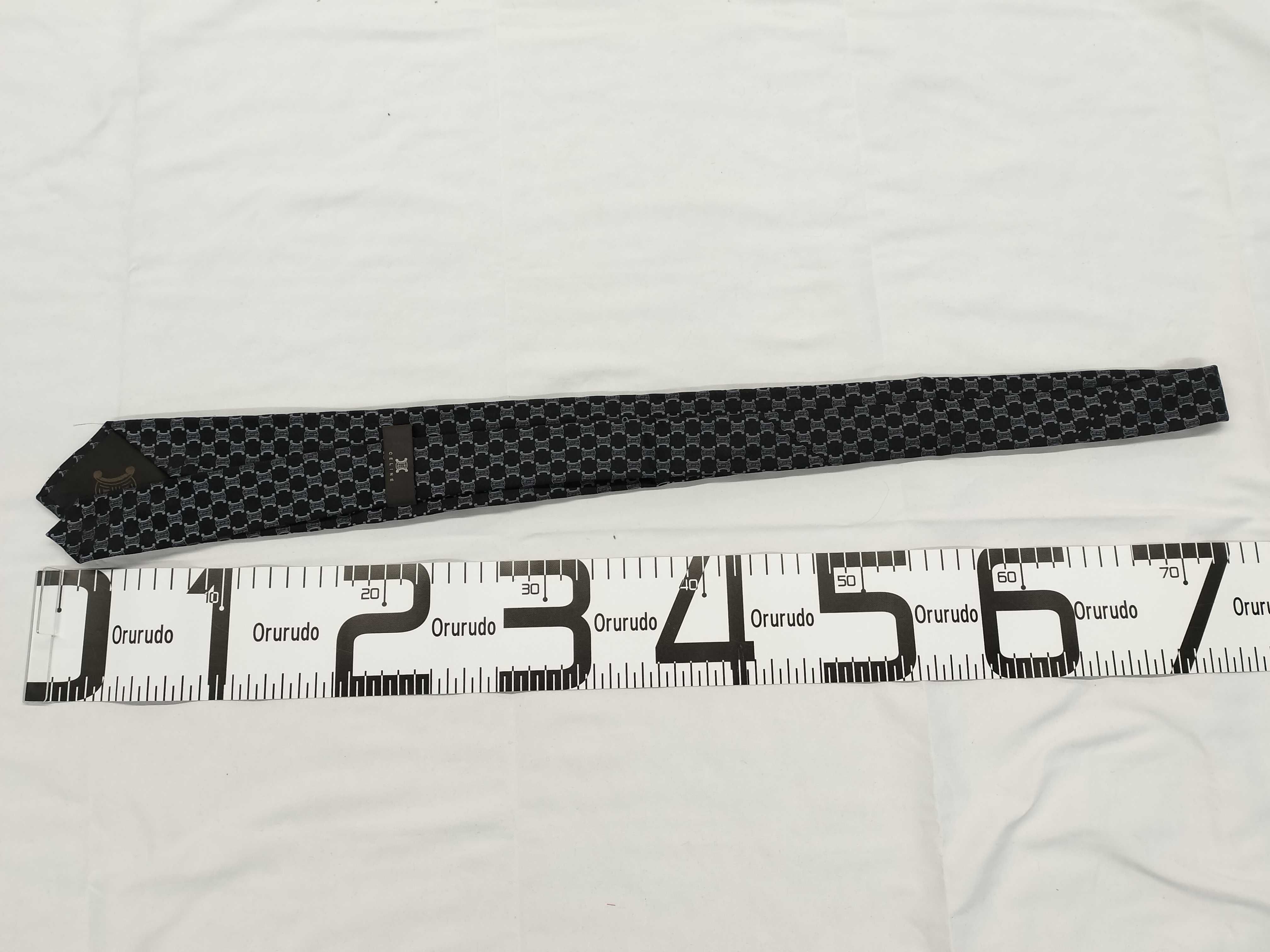 Celine Men's Black Silk Necktie with Silver-Grey Triomphe Motif