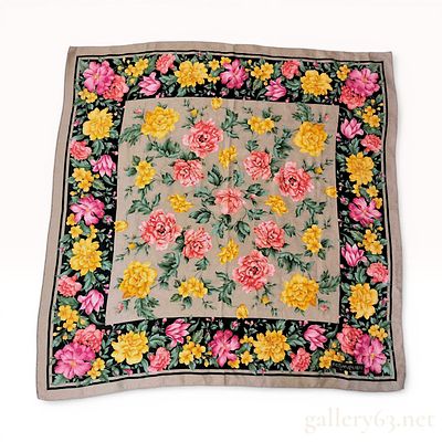 Yves Saint Laurent Vintage Floral Silk Scarf with Jacquard Paisley Pattern. Yves Saint Laurent 