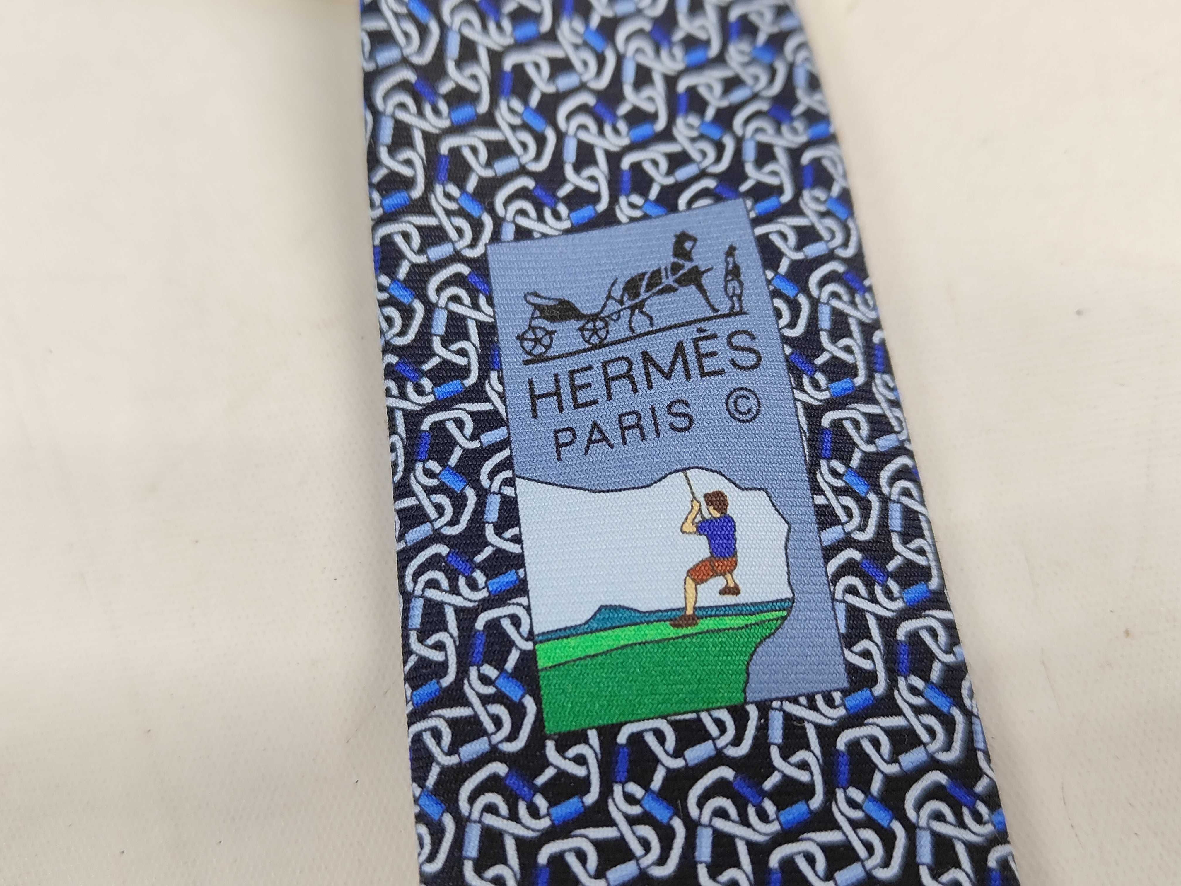 Hermes Paris Silk Necktie Model 645960 TA Climbing Carabiner Motif