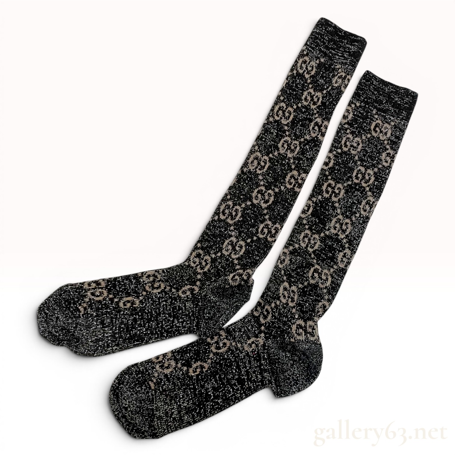 A Pair of Gucci Monogram Metallic Lame Knee-High Socks