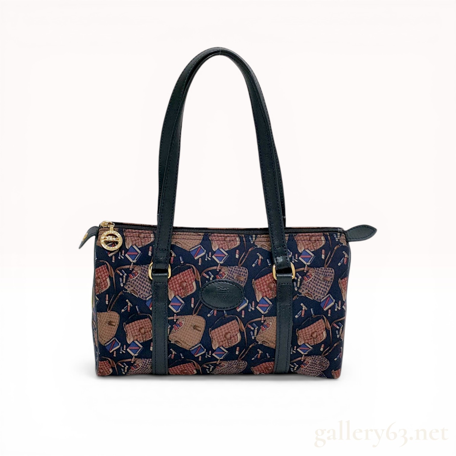 Longchamp Vintage Navy Canvas Novelty Print Shoulder Bag