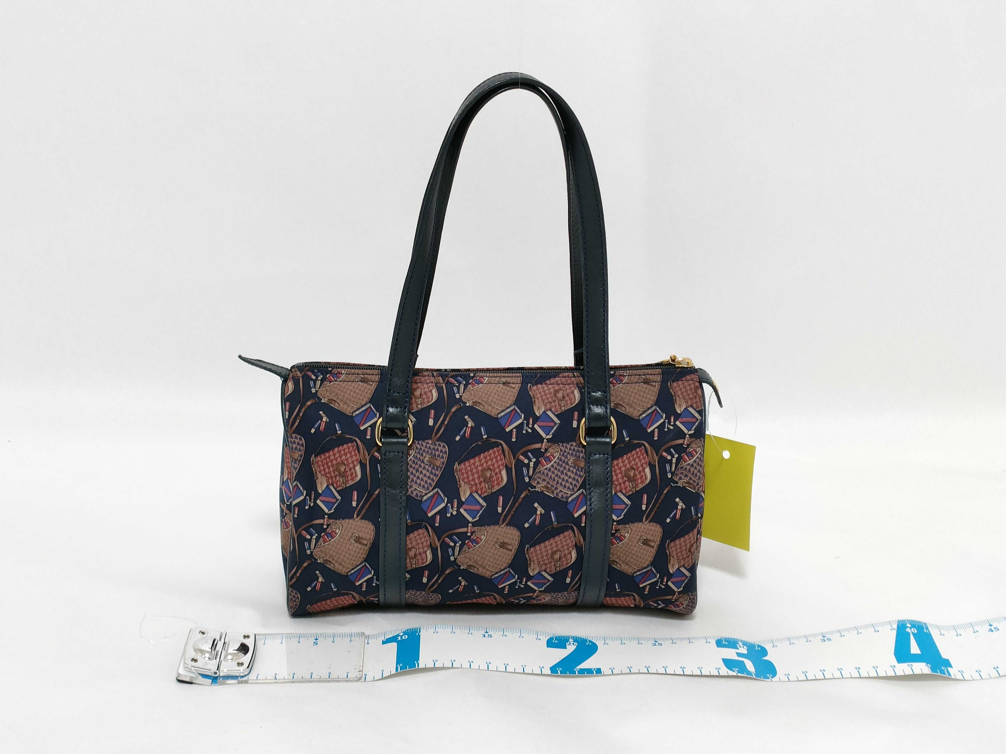 Longchamp Vintage Navy Canvas Novelty Print Shoulder Bag