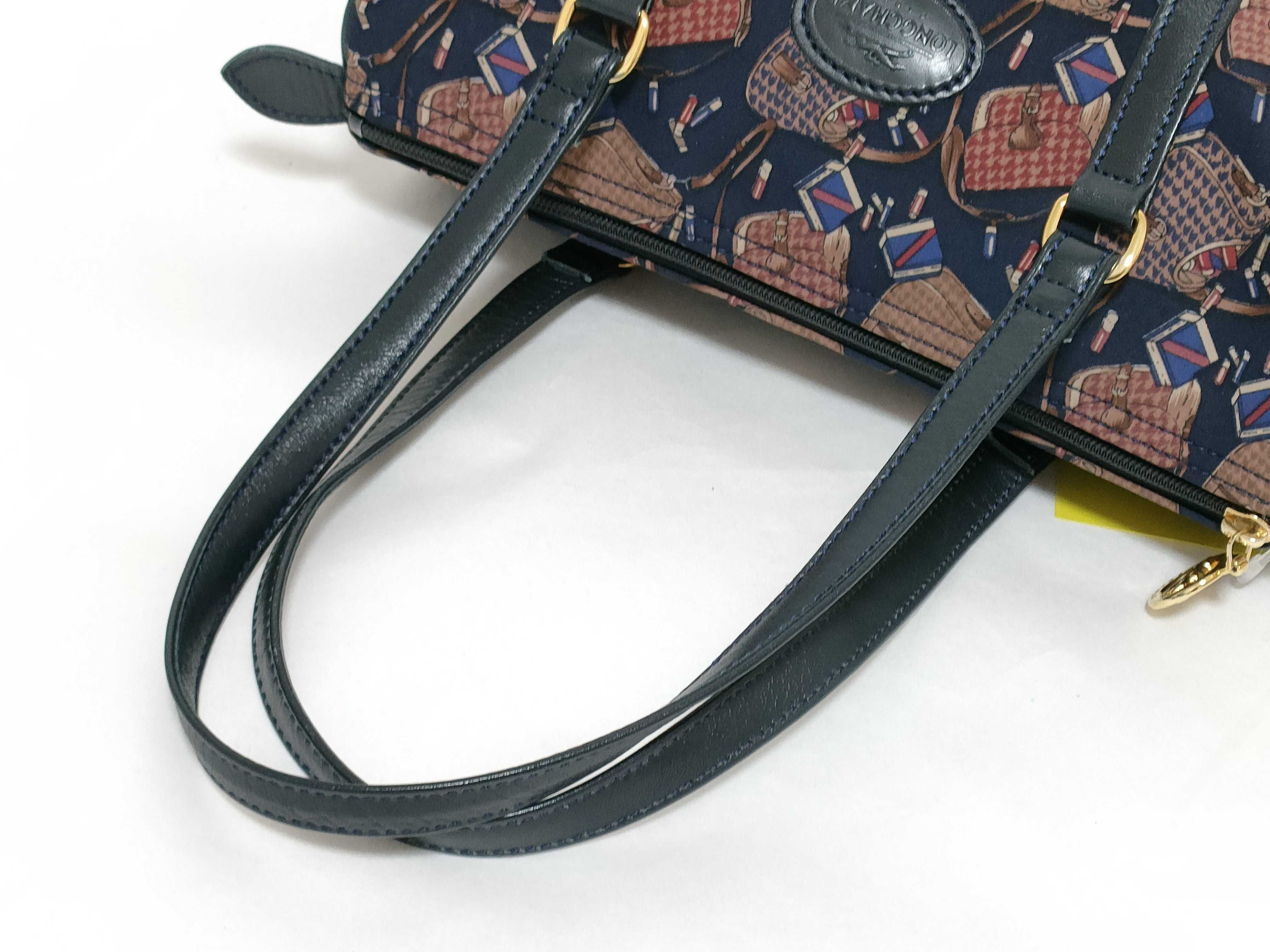 Longchamp Vintage Navy Canvas Novelty Print Shoulder Bag