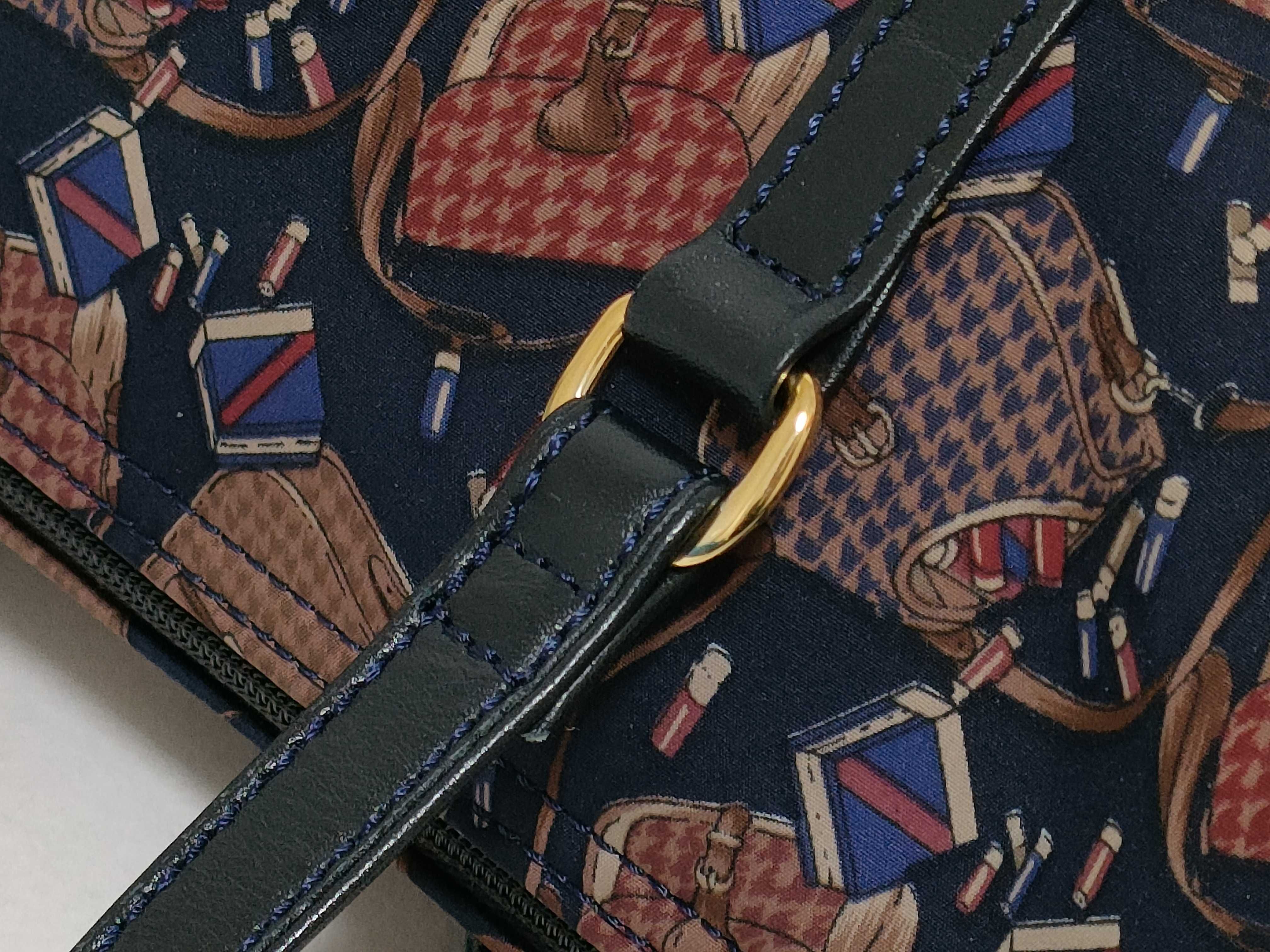 Longchamp Vintage Navy Canvas Novelty Print Shoulder Bag