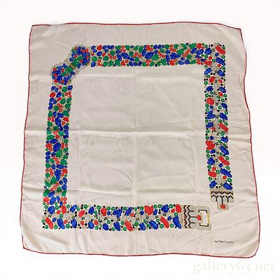 must de Cartier Tutti Frutti Patterned Silk Jacquard Scarf. Vintage must de Cartier square scarf 