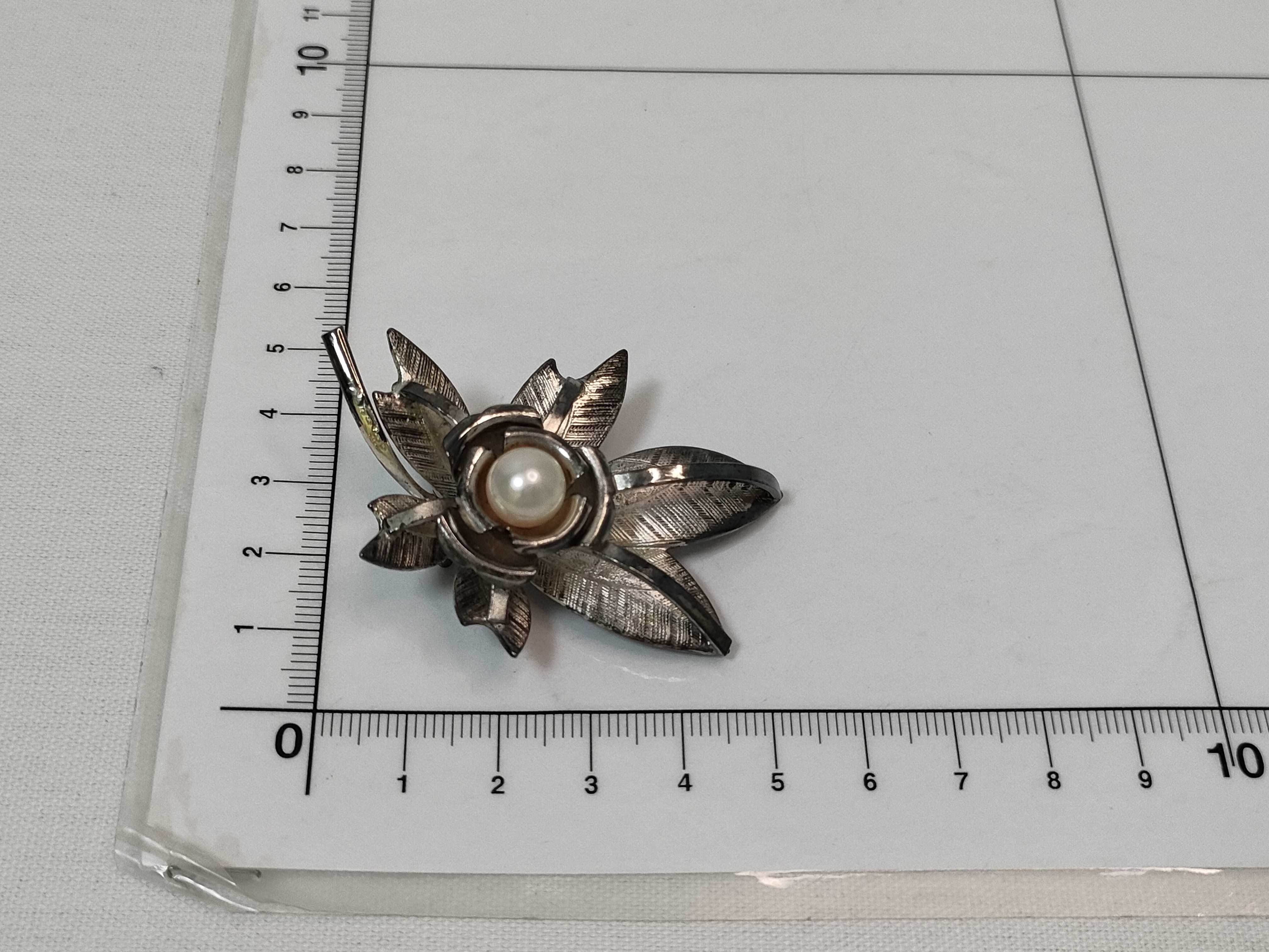 Vintage Silver Floral Spray Brooch with Central Pearl