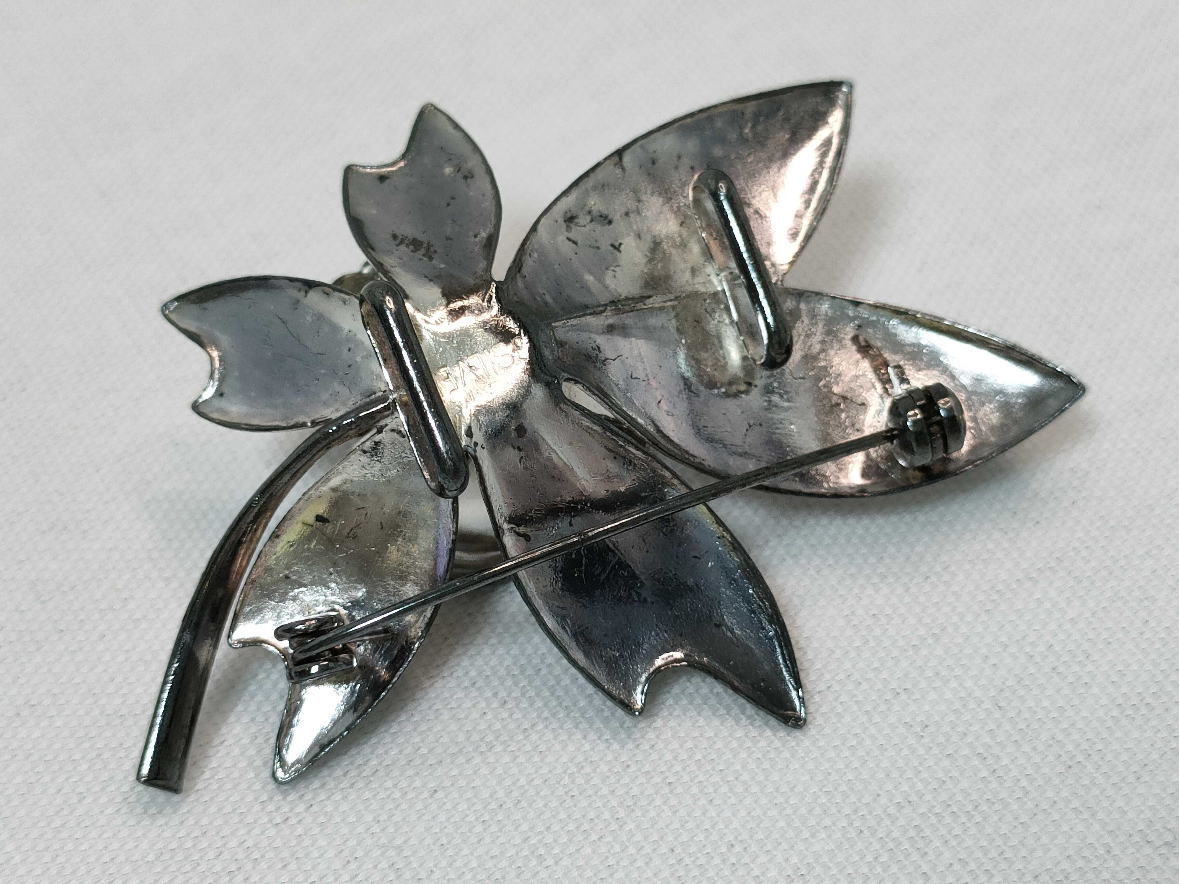 Vintage Silver Floral Spray Brooch with Central Pearl