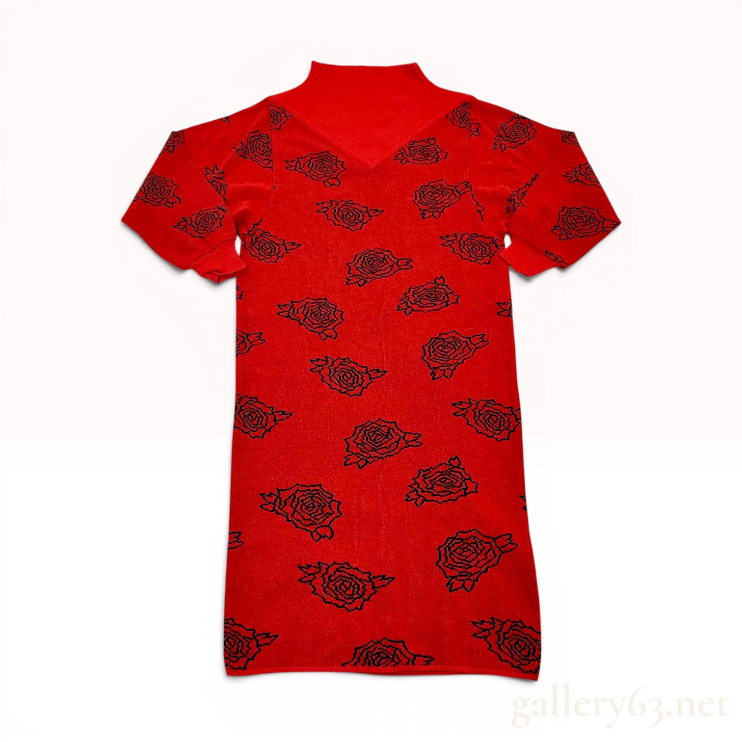 Vintage Red Knit Short-Sleeved Mock-Neck Dress Attributed to Christian Dior