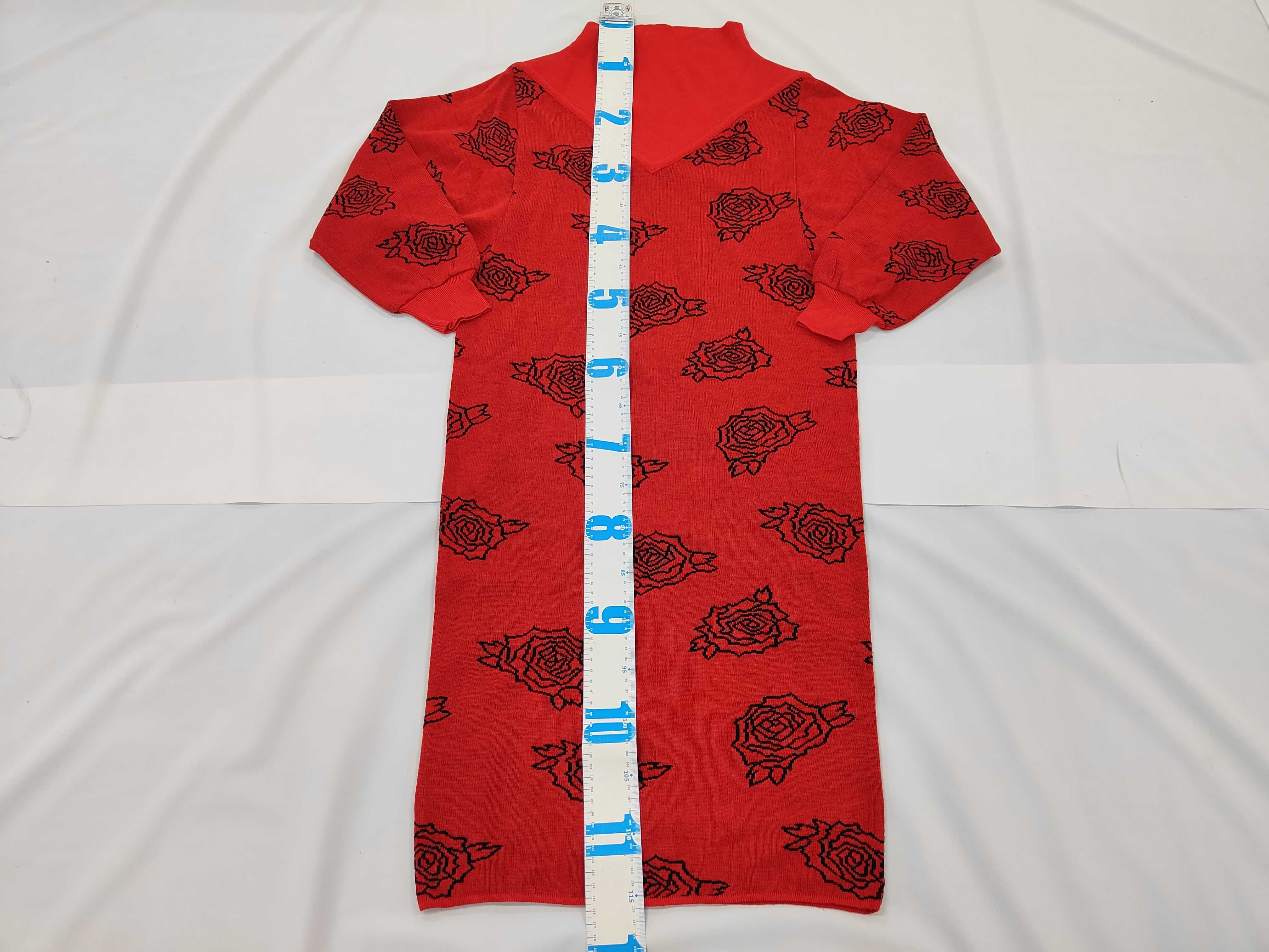 Vintage Red Knit Short-Sleeved Mock-Neck Dress Attributed to Christian Dior