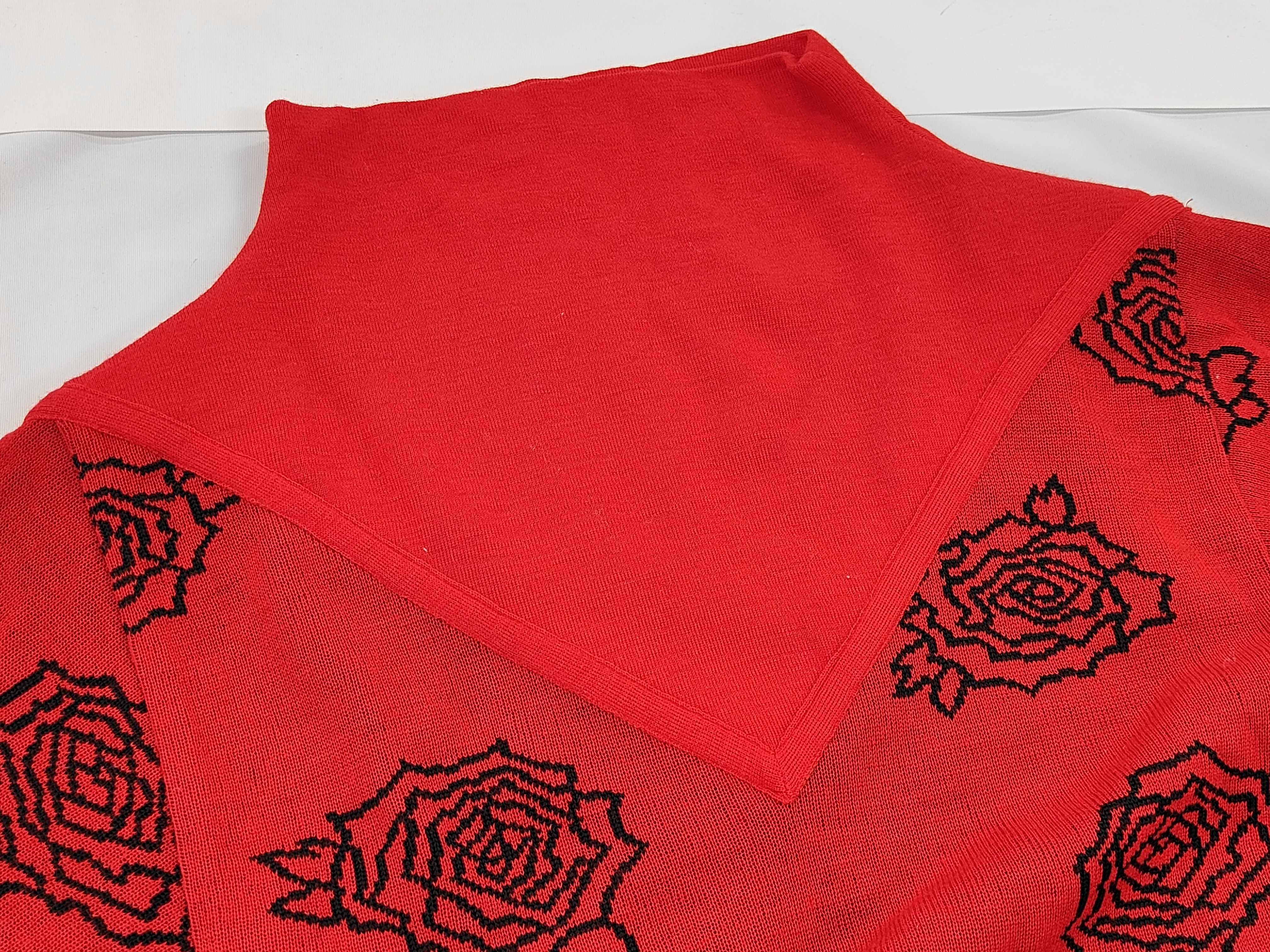 Vintage Red Knit Short-Sleeved Mock-Neck Dress Attributed to Christian Dior